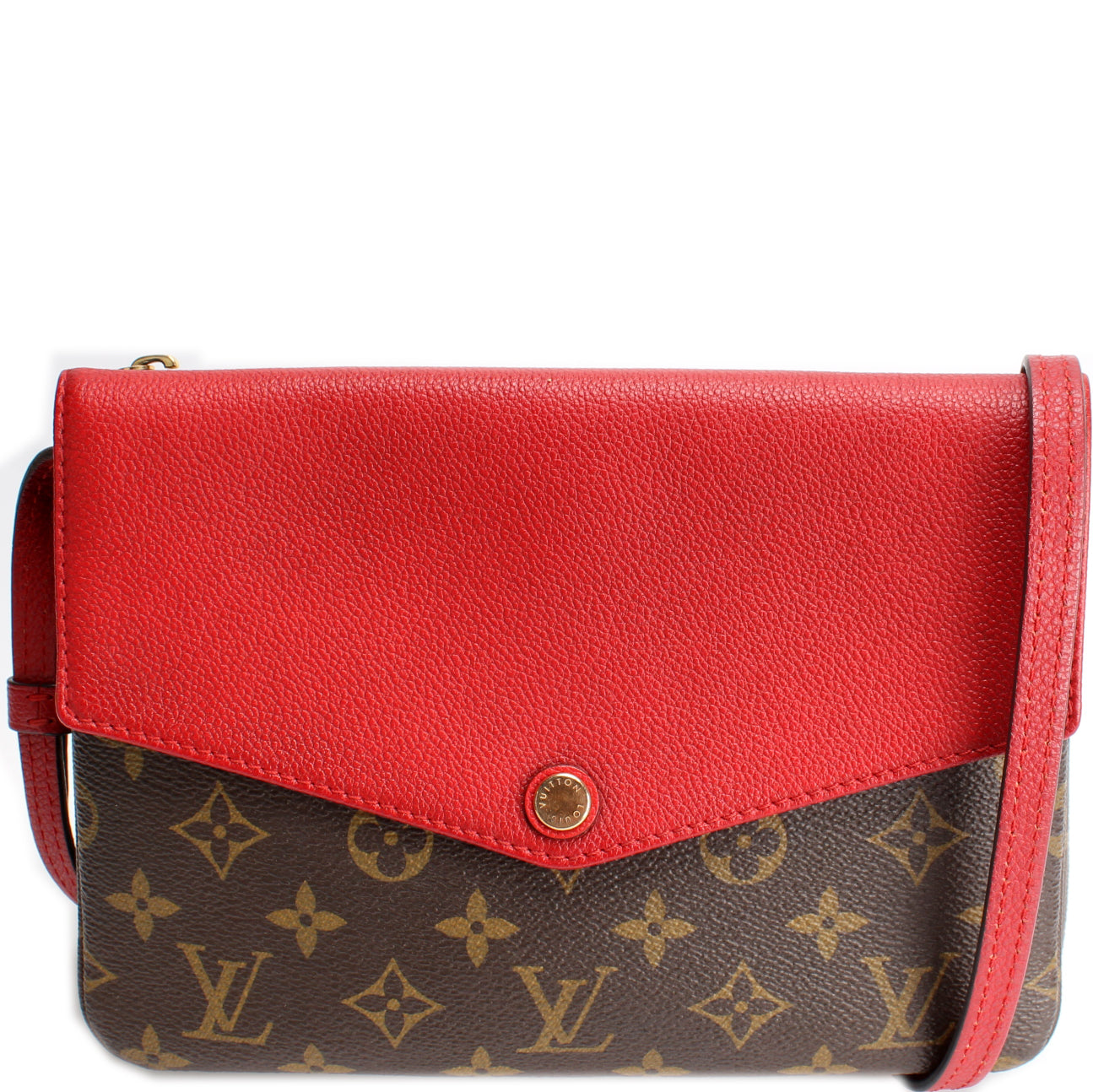 Louis Vuitton Twice, monogramm canvas and cherry red. Brown Cloth