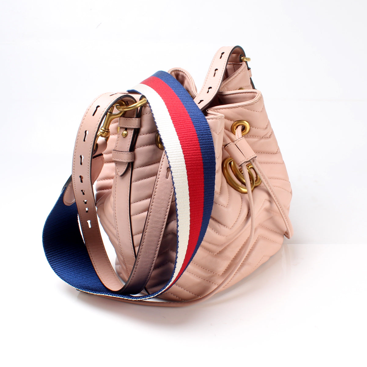 GUCCI Matelasse GG Marmont Quilted Bucket Shoulder Bag Nude 476674