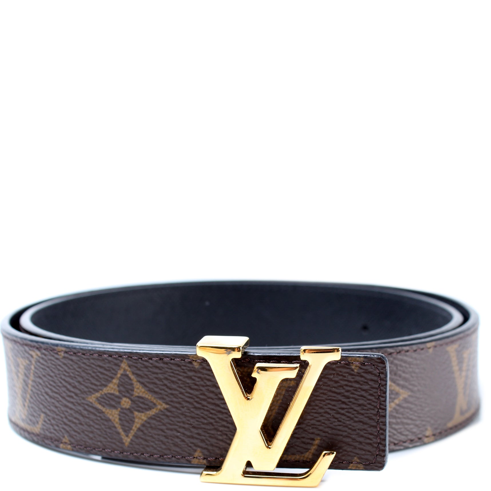Louis Vuitton LV Initiales 30mm Reversible Belt Black + Calf Leather. Size 80 cm