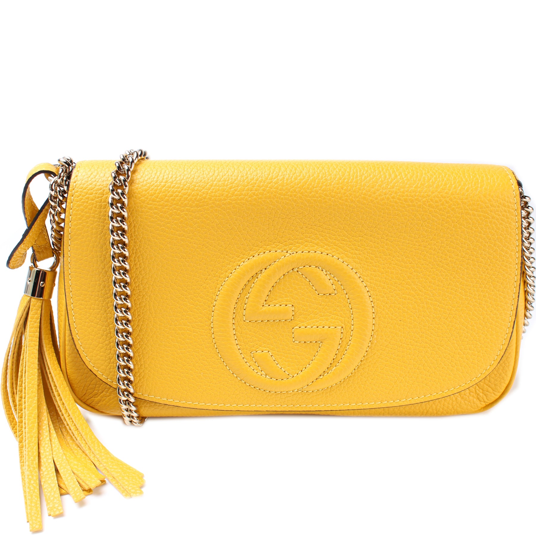 GUCCI Soho Chain Flap Leather Shoulder Bag Yellow 536224
