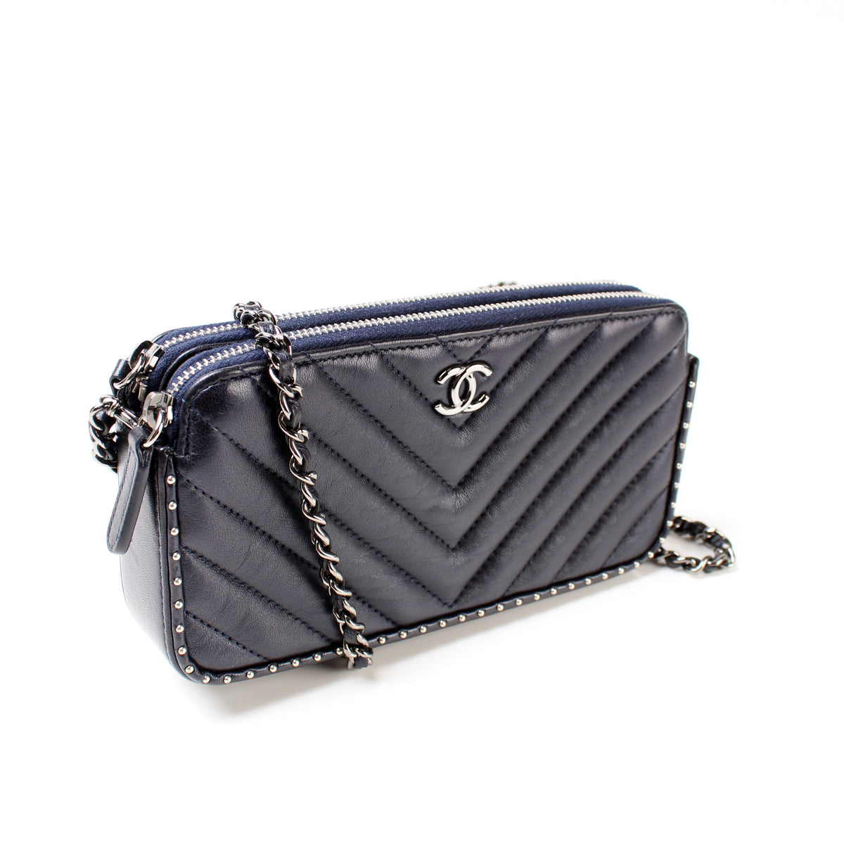 chanel double zip clutch with chain