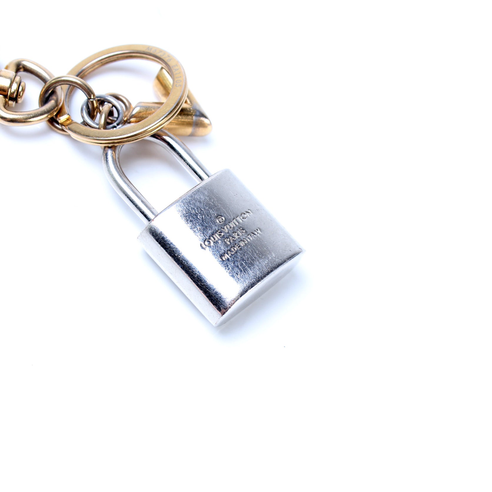 Auth Louis Vuitton Kaleido V Padlock Bag Charm Key Ring Gold