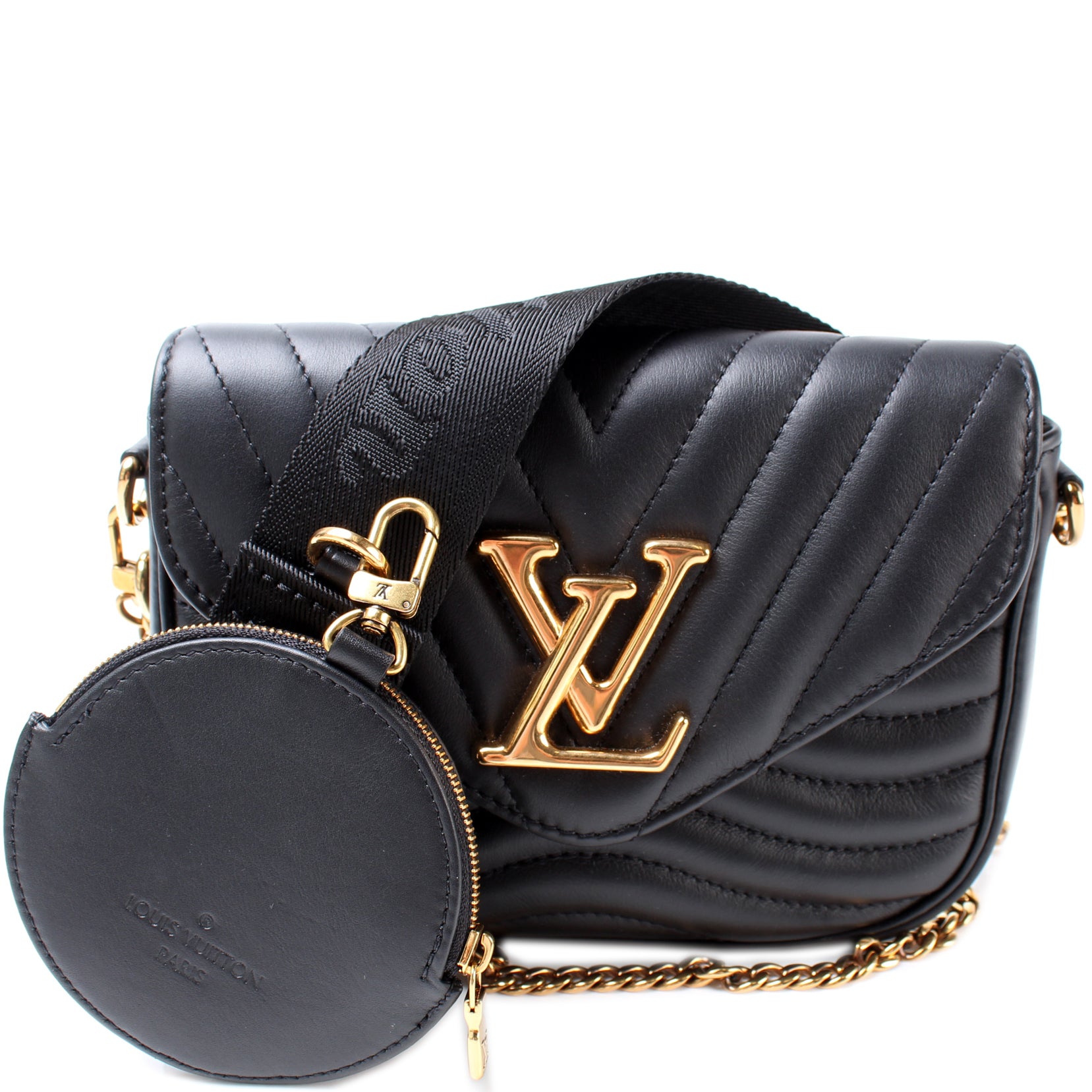 Louis Vuitton Black Quilted Leather New Wave Multi-Pochette Gold