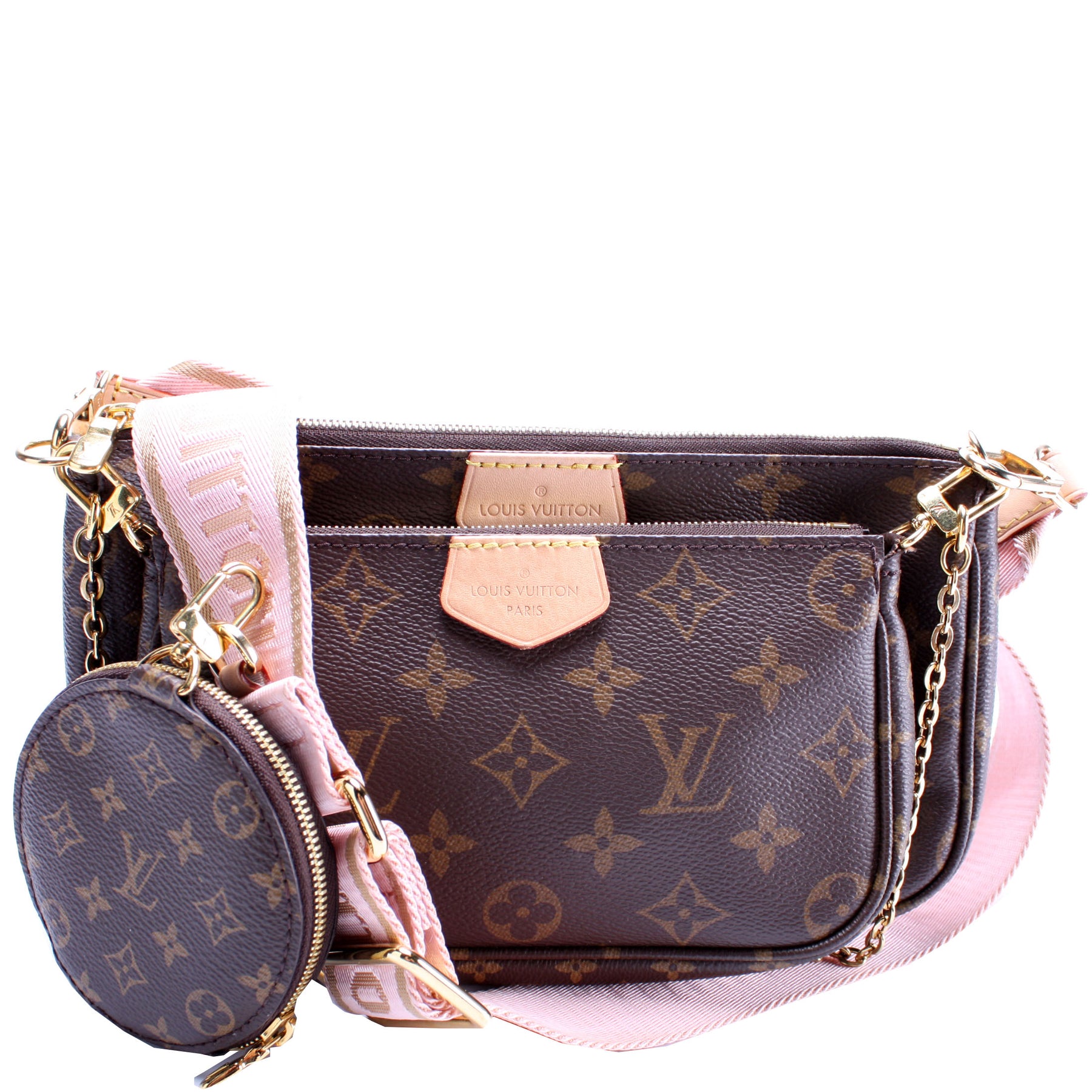 Authentic Louis Vuitton Classic Monogram Light Pink Strap Multi-Pochette  Accessoires Bag