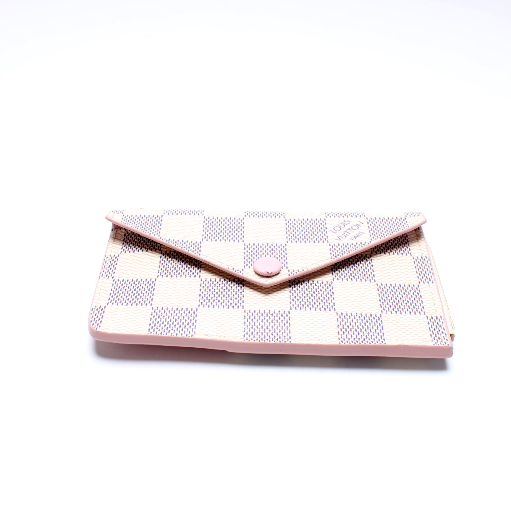 100% Authentic Louis Vuitton Ebene Pink Card Holder Wallet Recto Verso