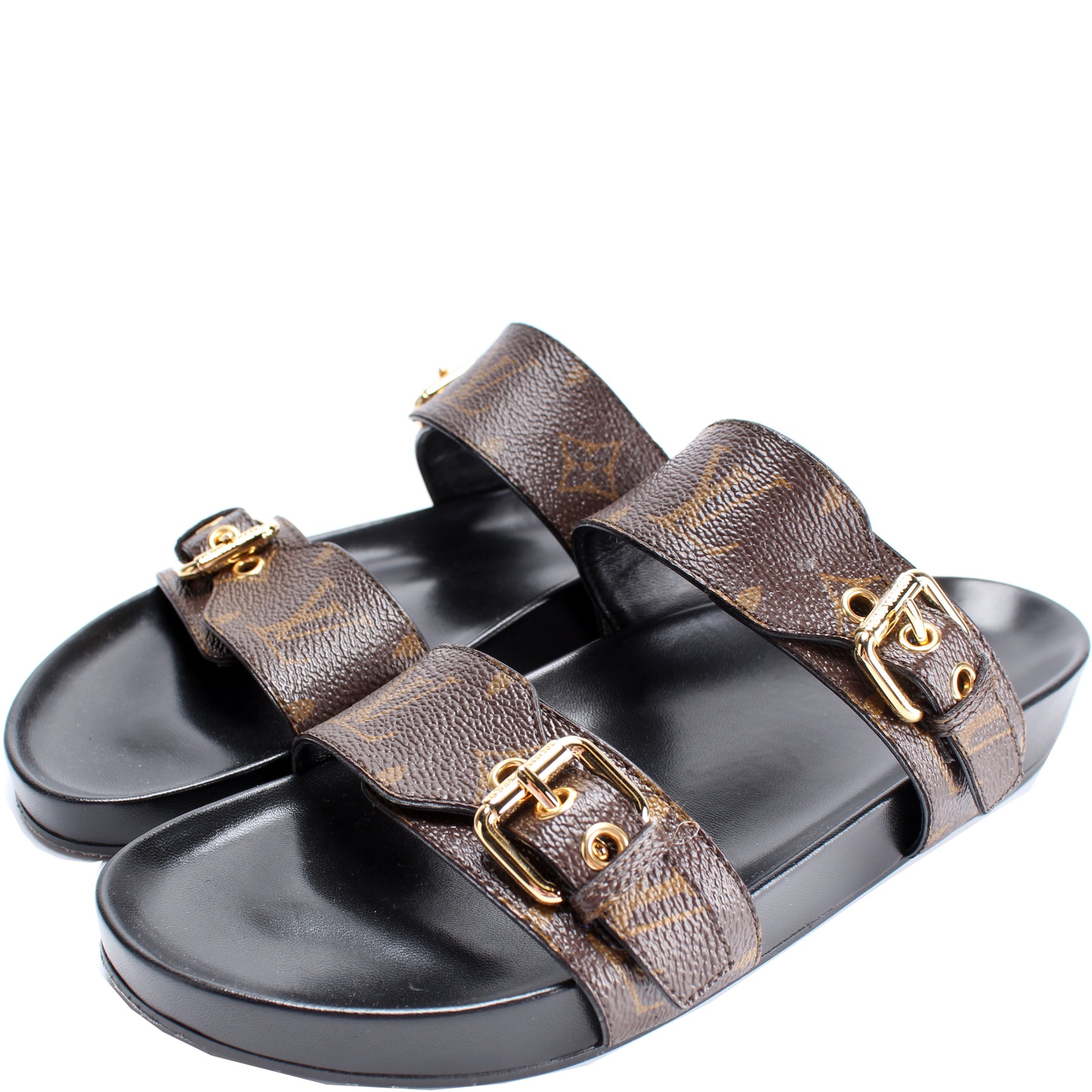 Pre-owned Louis Vuitton Bom Dia Leather Mules In Brown