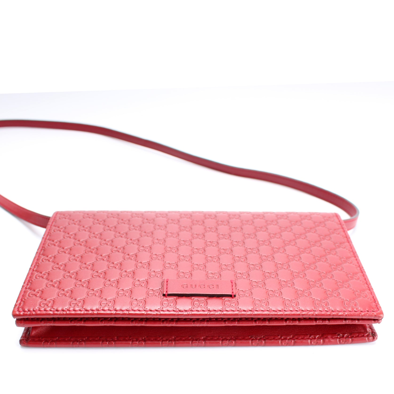 GUCCI Micro GG Guccissima Leather Crossbody Wallet Pink 466507