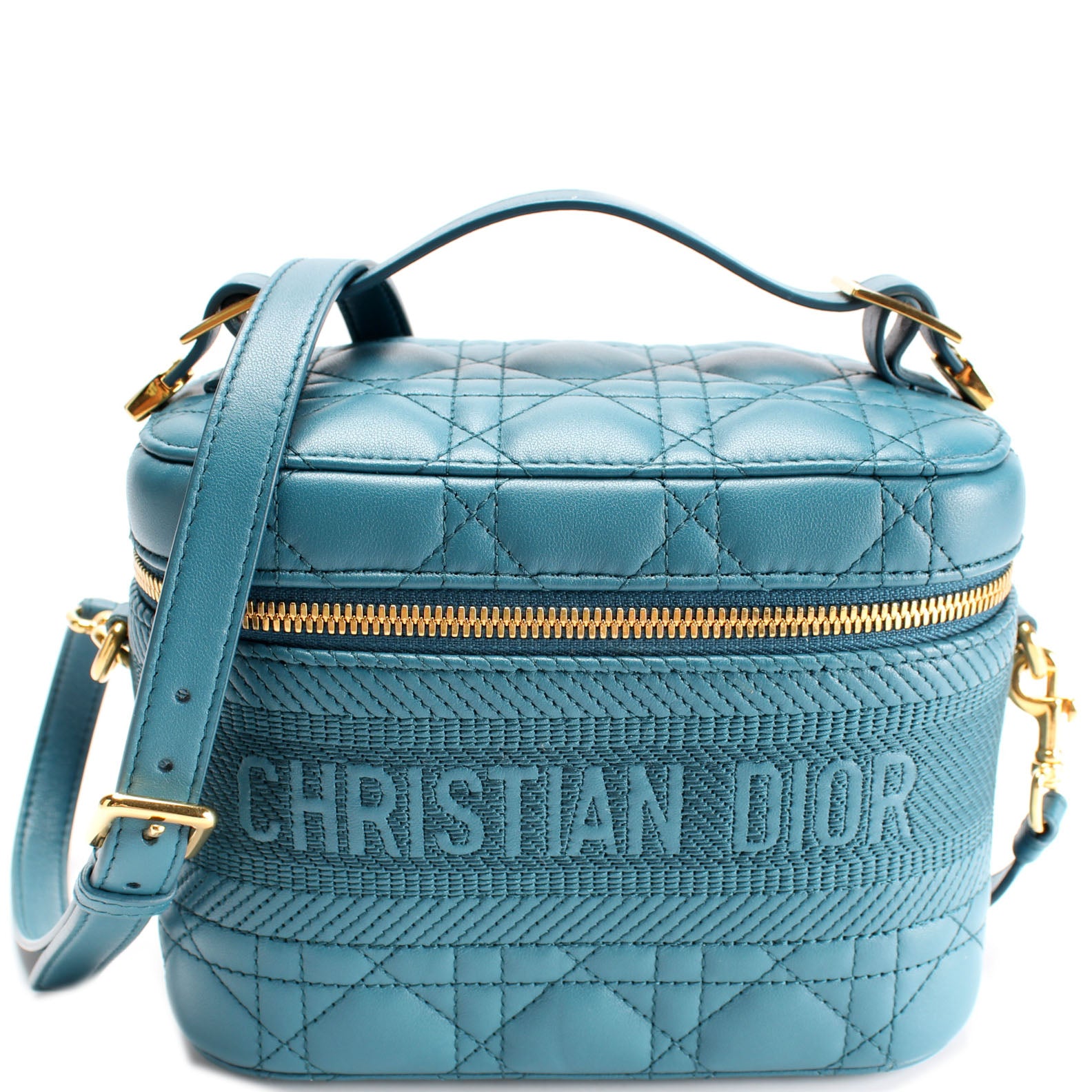 Christian Dior Dior Lady Cannage Micro Vanity Shoulder Bag Leather Blue