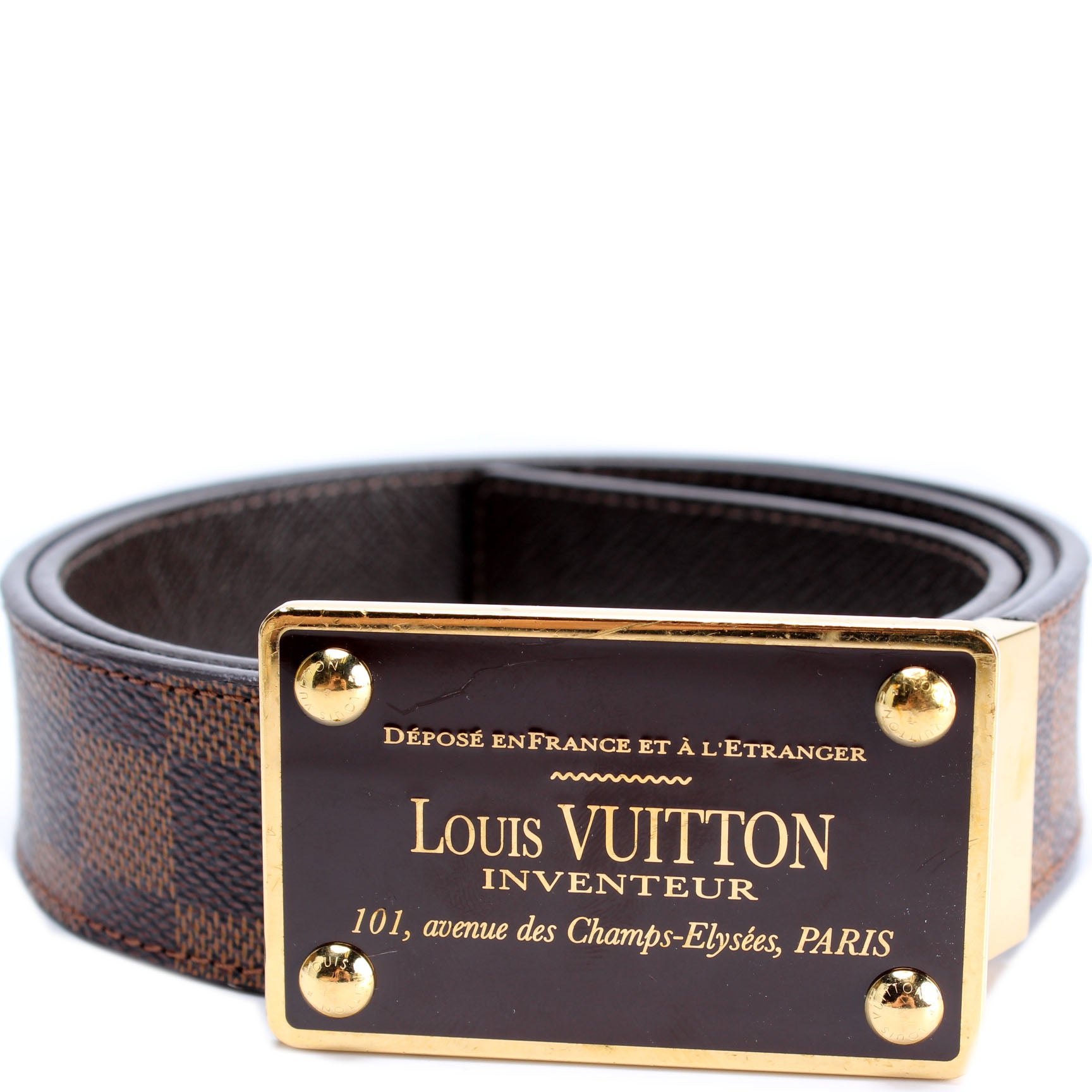 Louis Vuitton Black Checker Belt With Gold Buckle for Sale in San