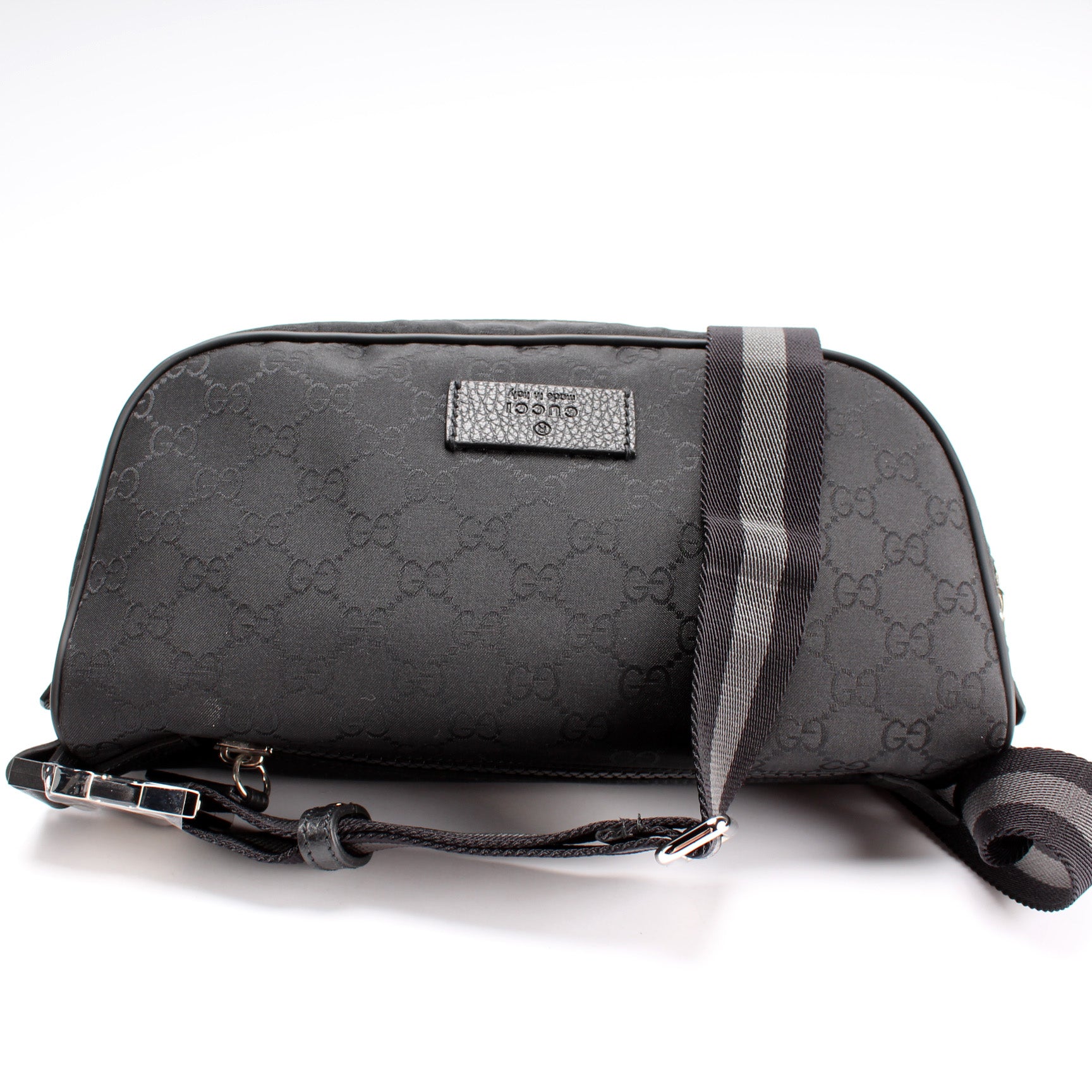 Authenticated Used Gucci Body Bag Black Silver GG Nylon 449182