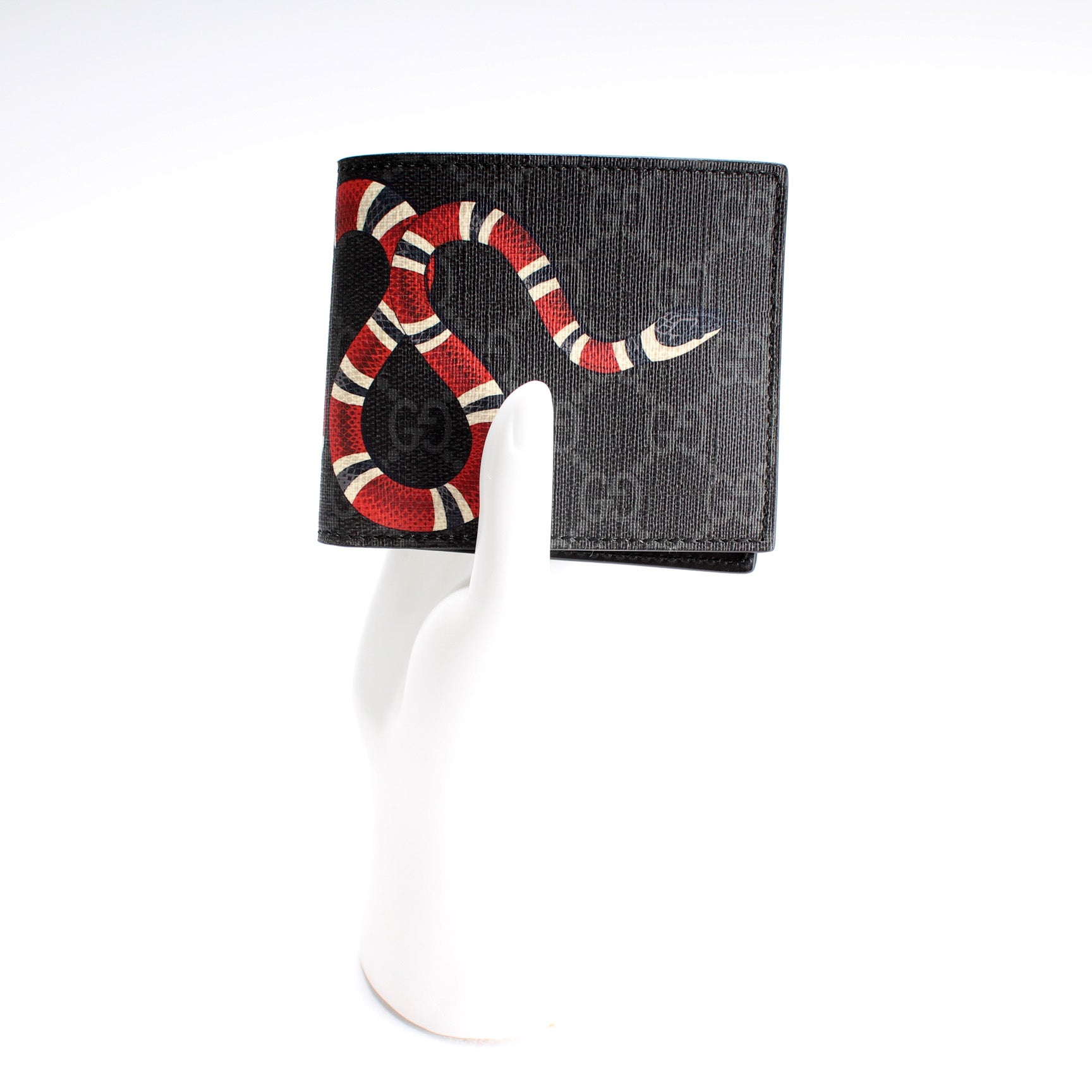 GUCCI Bi-fold Wallet King Snake 451266 GG Supreme Canvas PVC Black Red with  Box
