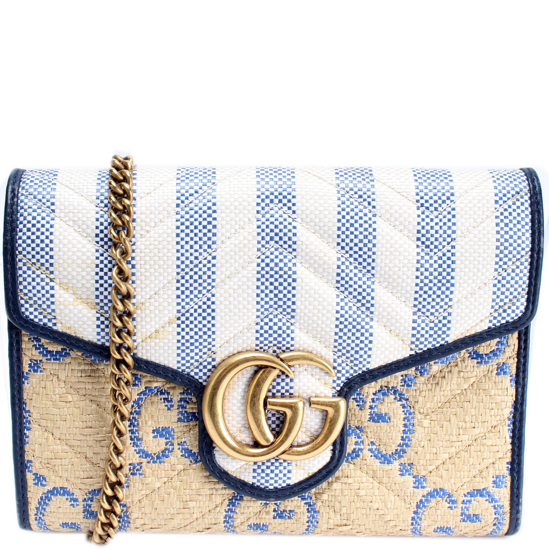 Blue GG Marmont small raffia shoulder bag, Gucci