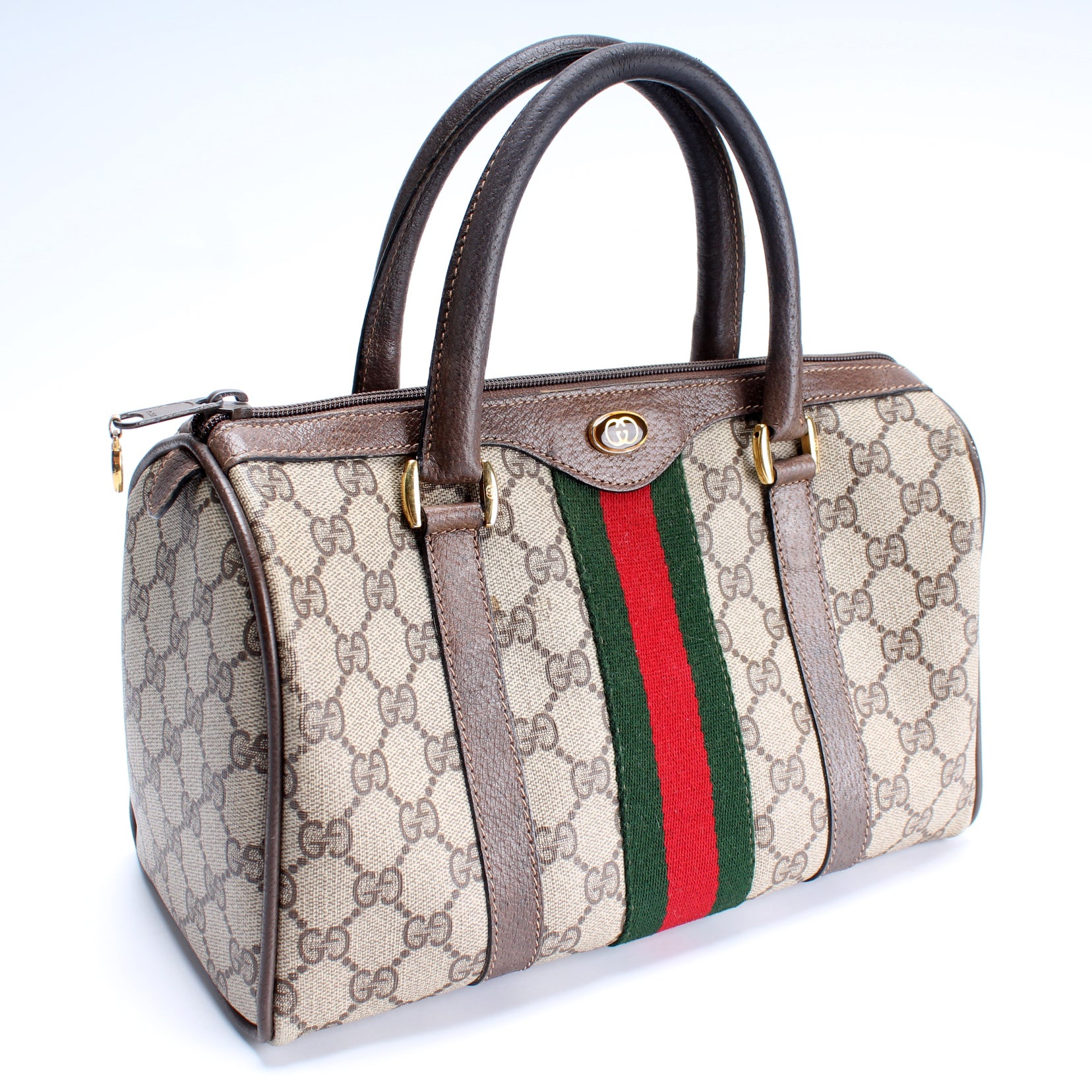 1980's Gucci Boston Ophidia Stripe Handbag
