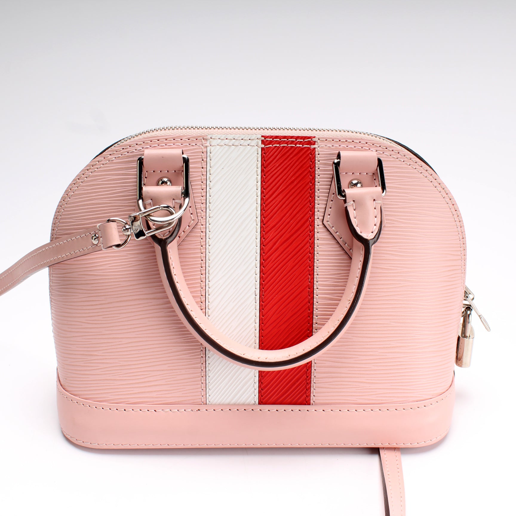 Authentic Louis Vuitton Alma BB Pink Epi Leather Handbag with strap