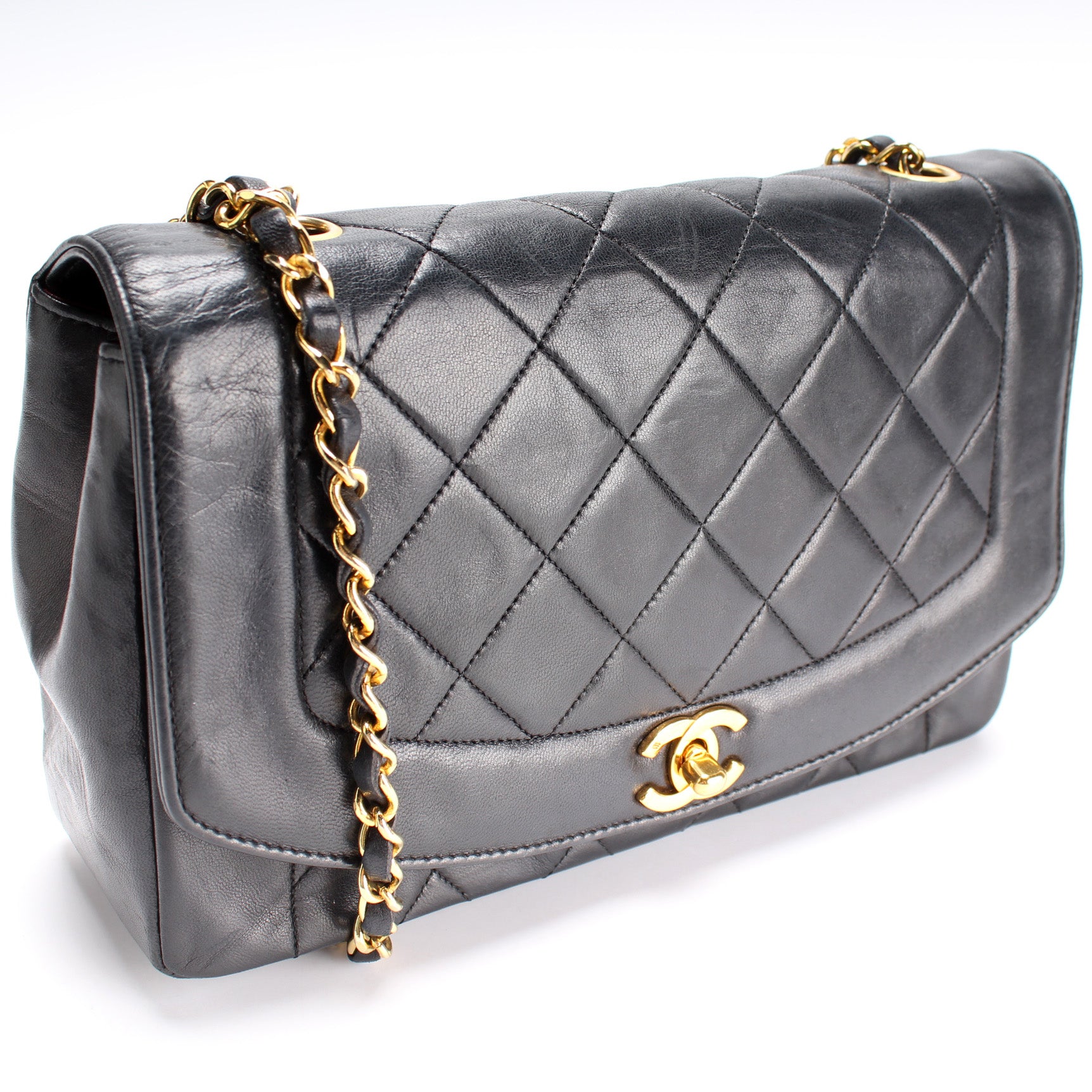 1991 Chanel Black Quilted Lambskin Vintage Small Diana Classic