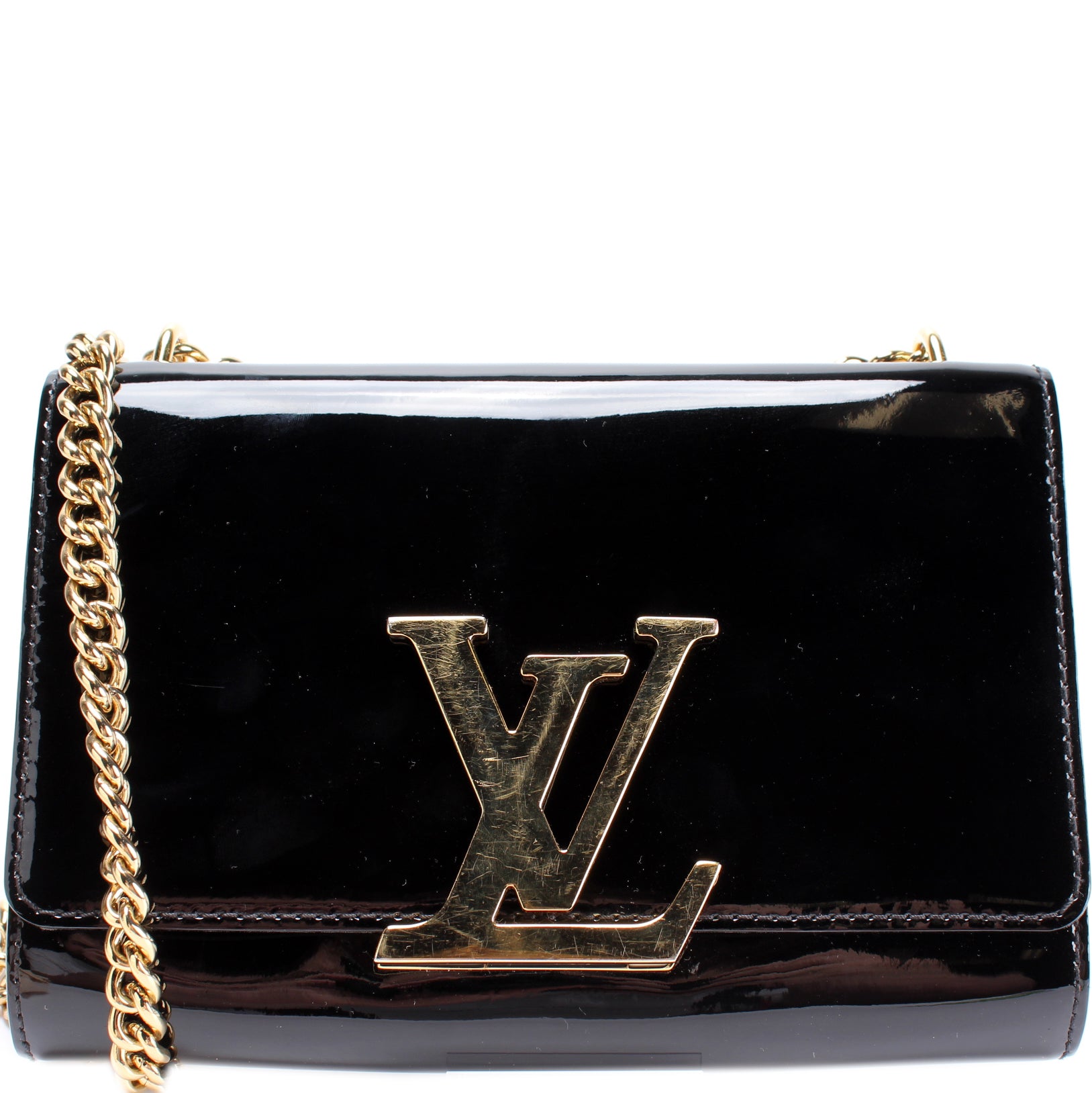 Louis Vuitton Chain Louise PM Black in Patent Leather with Gold