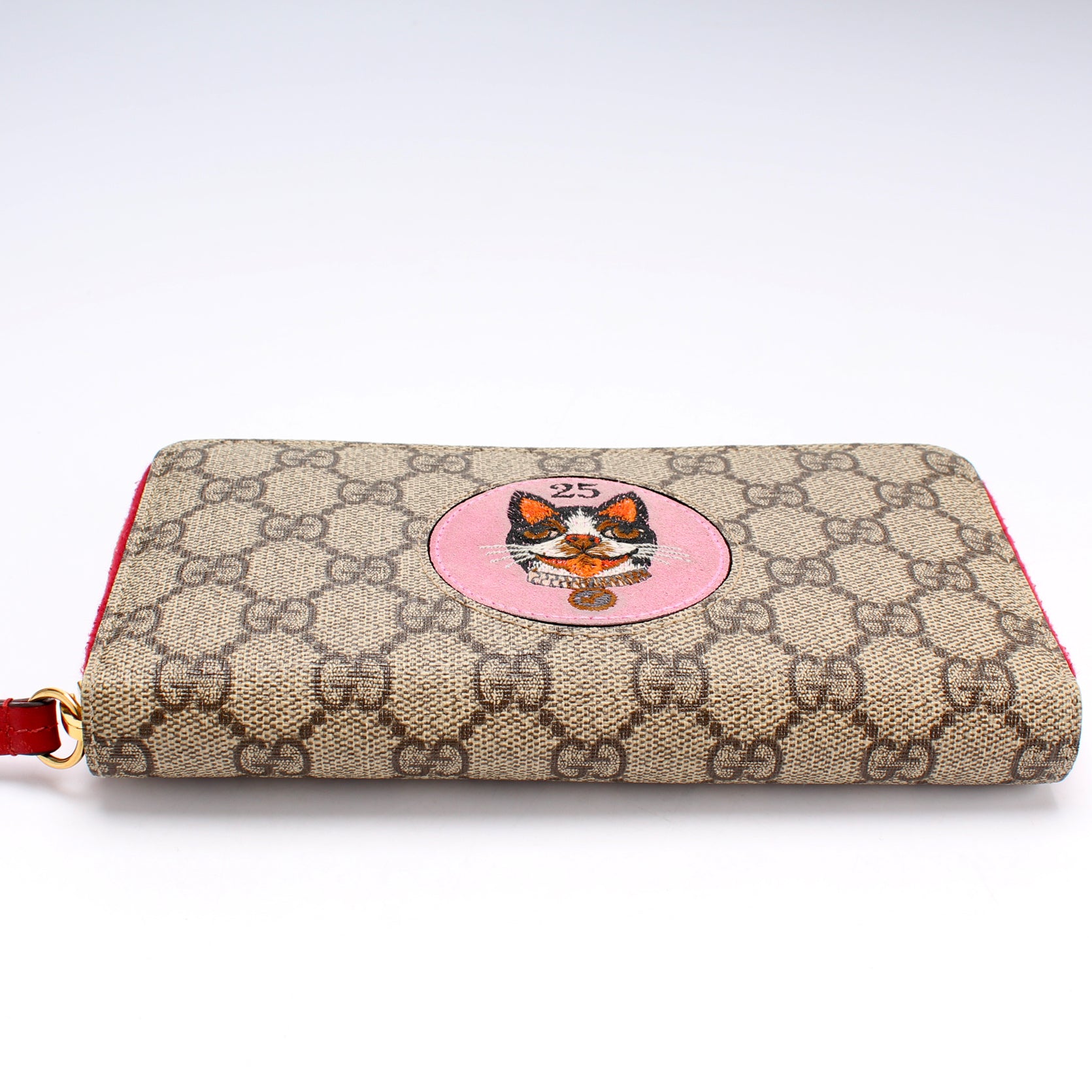 Gucci Beige/Red GG Supreme Limited Edition Bosco Patch Zip Around Wallet  Gucci