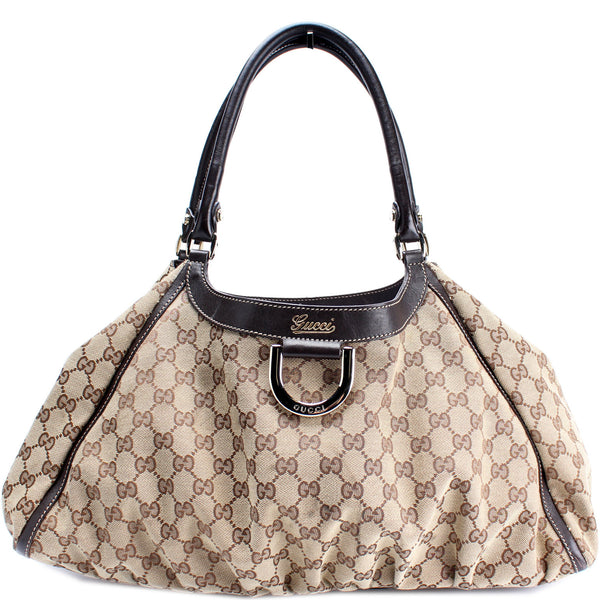 GUCCI Abbey D Ring GG Canvas Large Hobo Bag Brown 189835 - Final Sale