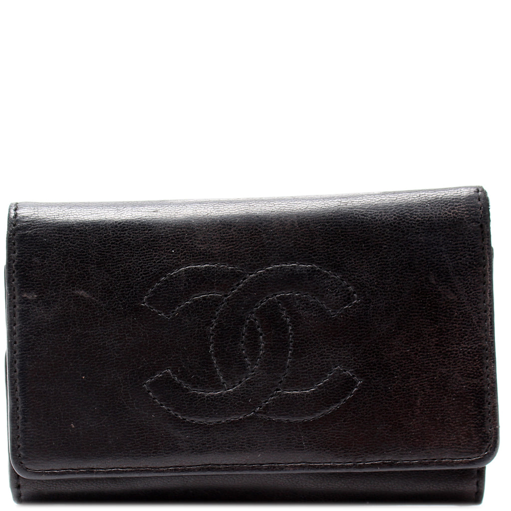 CHANEL Lambskin Quilted 4 Key Holder Black 1070103