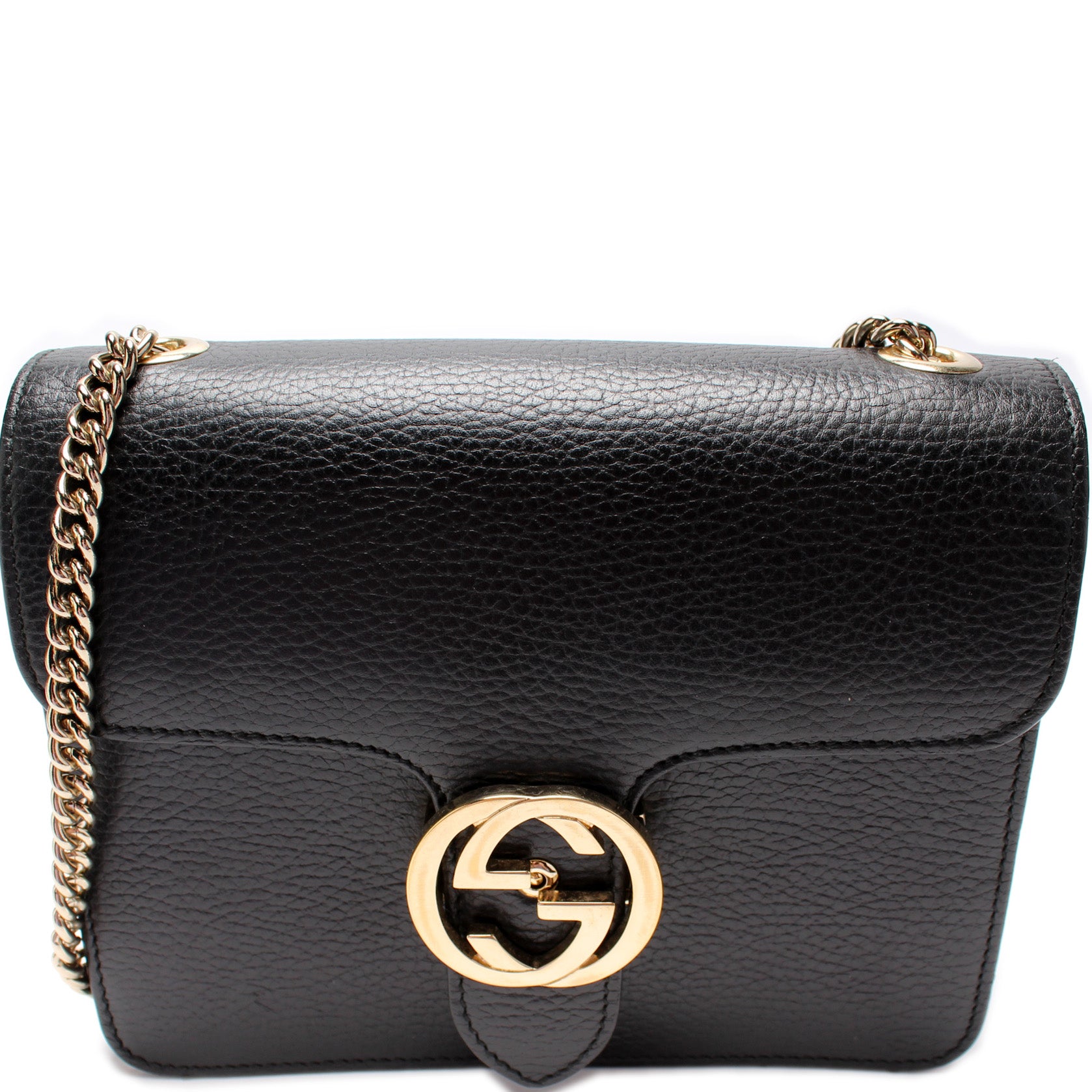 Gucci Women's Black Leather 510304 Interlocking GG Crossbody Purse Handbag  New: Handbags
