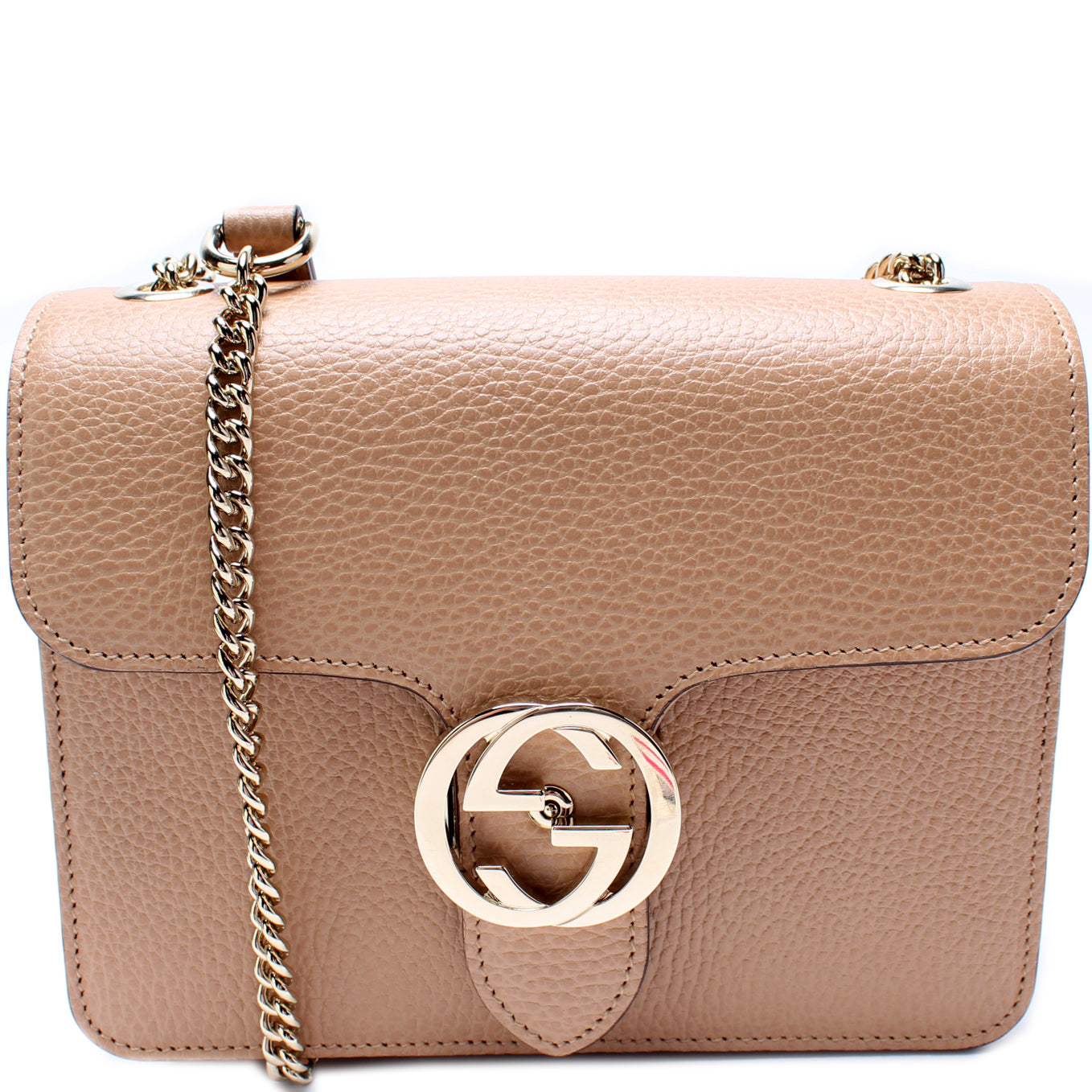 Gucci Pink Pebbled Leather Interlocking G Small Shoulder Bag