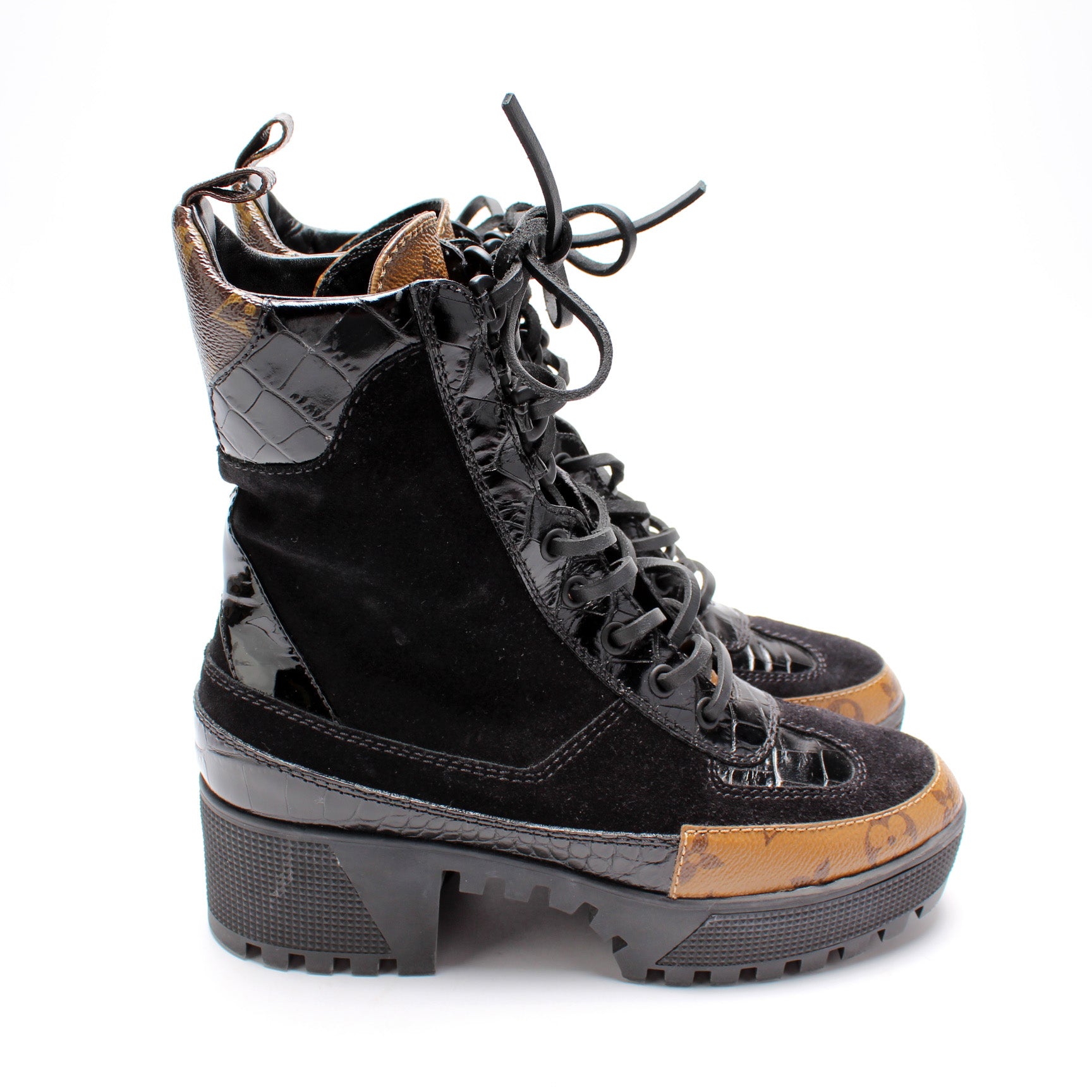 Preowed Louis Vuitton Laureate Black Monogram Platform Desert Boots (Size  36)
