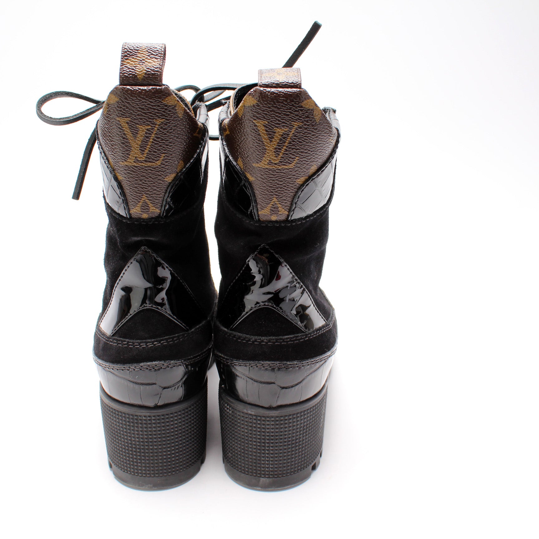 LV Laureate Desert Monogram Suede And Leather Ankle Boots Eu 38 Uk 5 Us 8  at 1stDibs