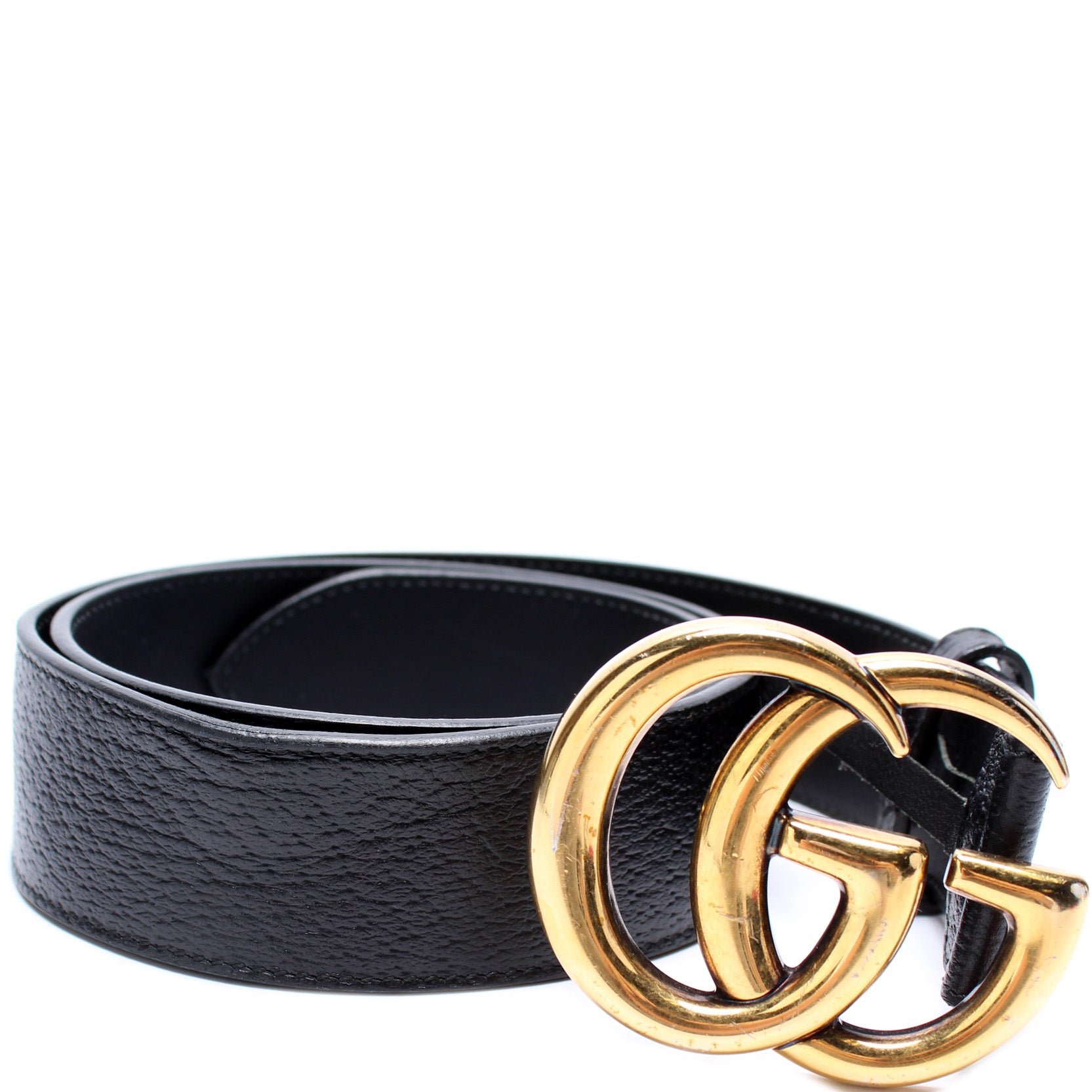 GUCCI Double G Buckle Leather Belt Size 80.32 Black 400593