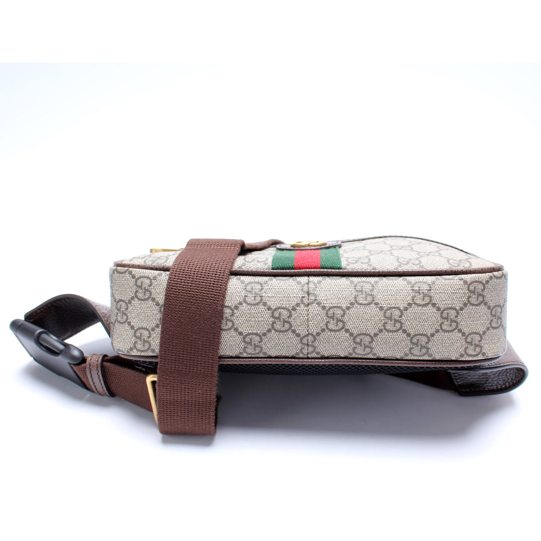 Gucci Ophidia Belt Bag Gg Coated Canvas #247964G79B Ophidia small belt bag in beige and dark brown fabric  main image 3