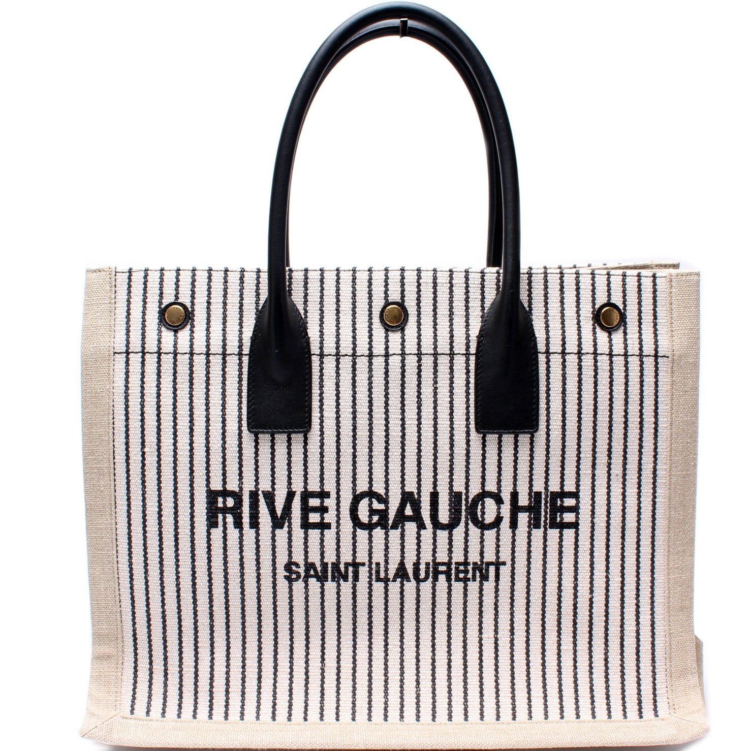 Saint Laurent Rive Gauche Small Linen Tote Bag Gray/White