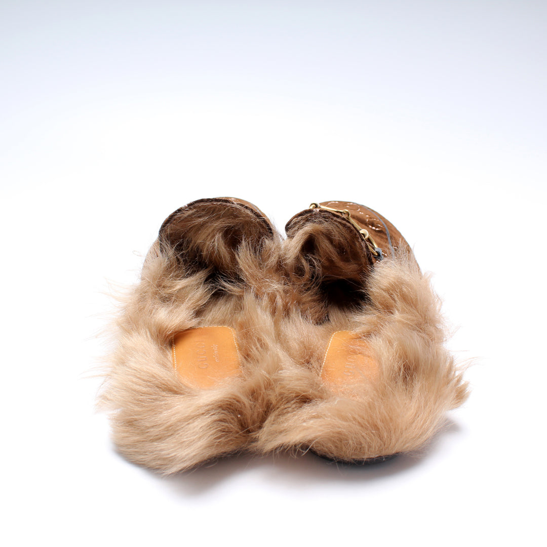 GG Velvet Fur Princetown Mules Size 38