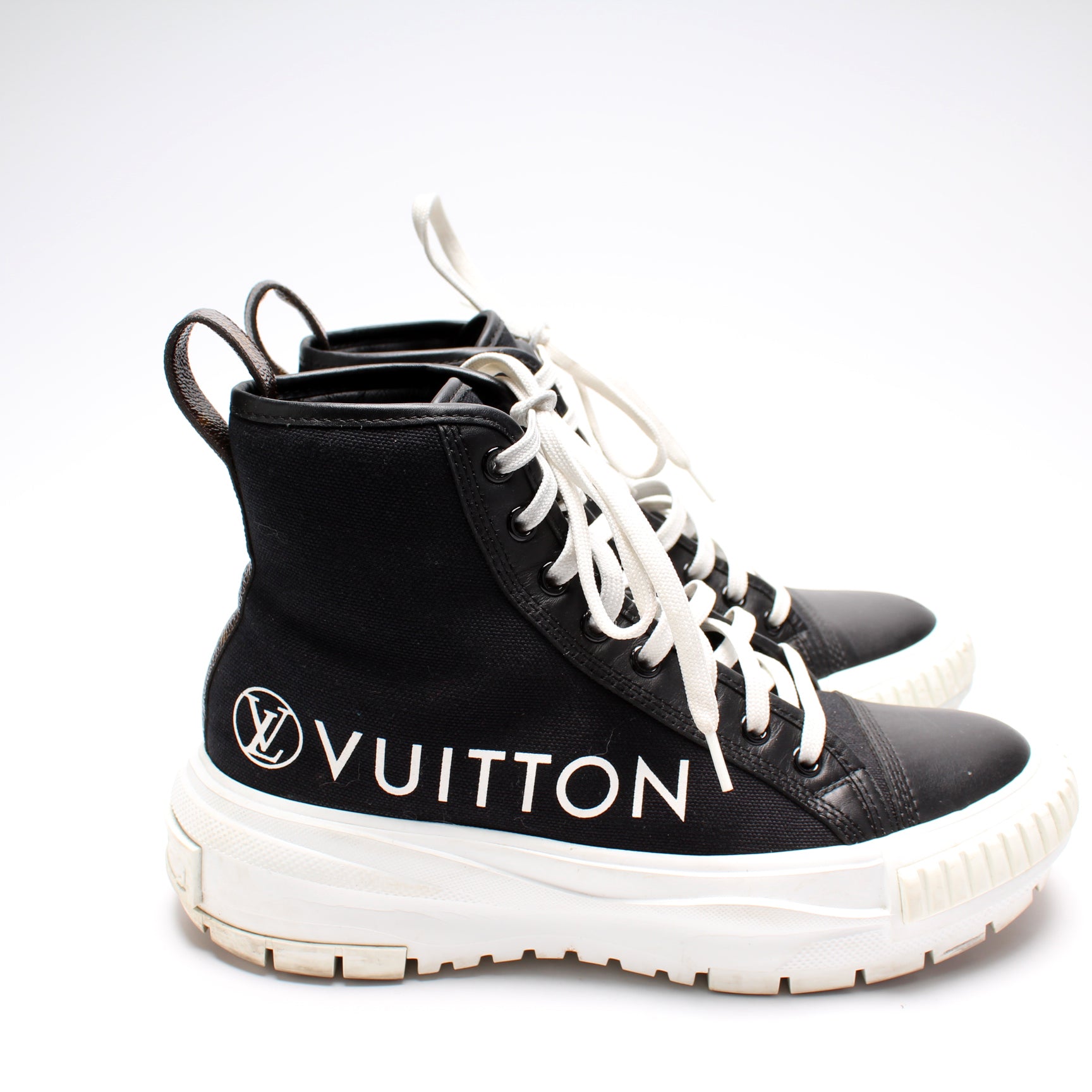 Louis Vuitton Squad Boot Vuitton Logo Canvas Black White (Women's