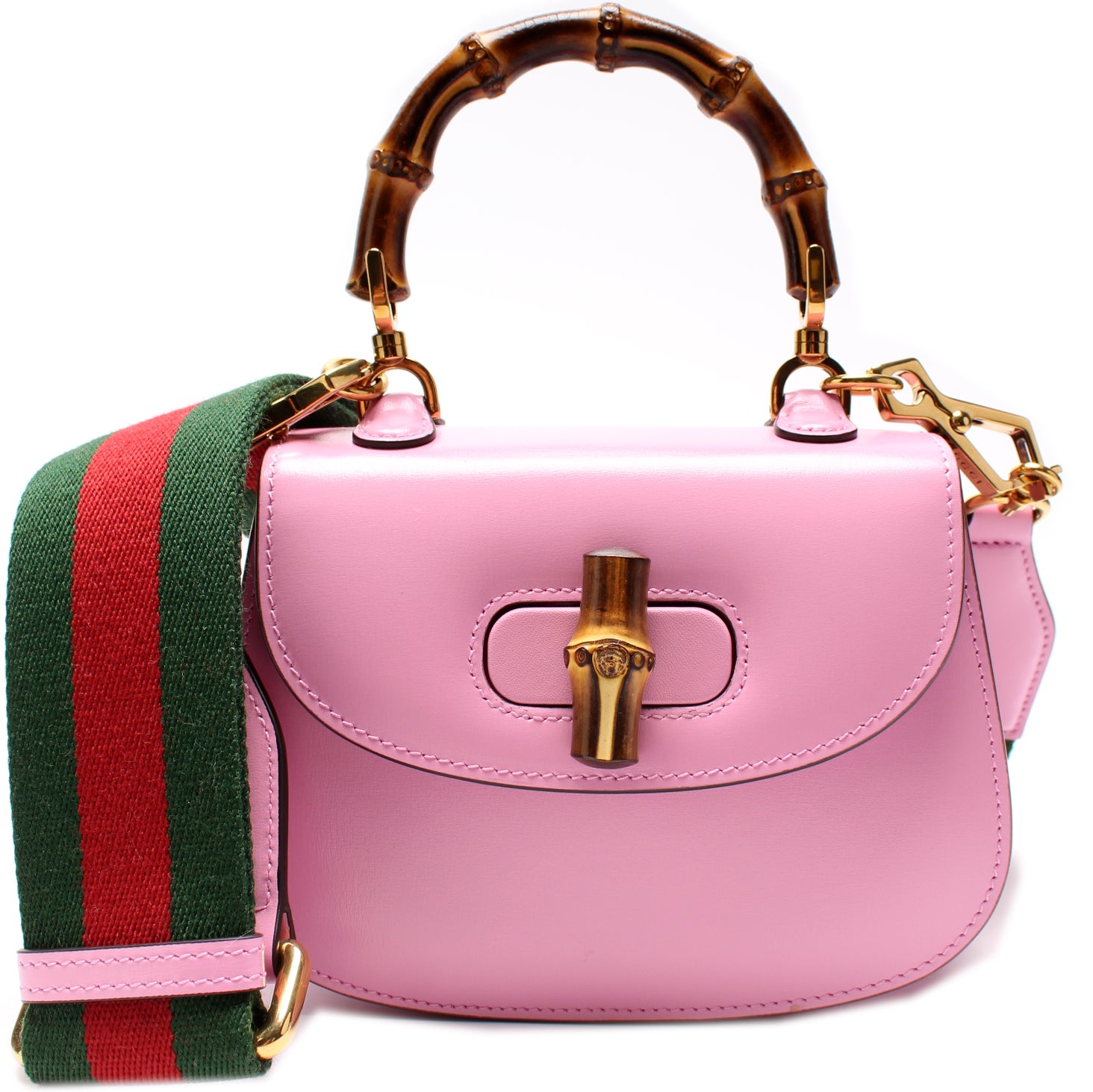 Gucci Bamboo 1947 small top handle bag in pink leather