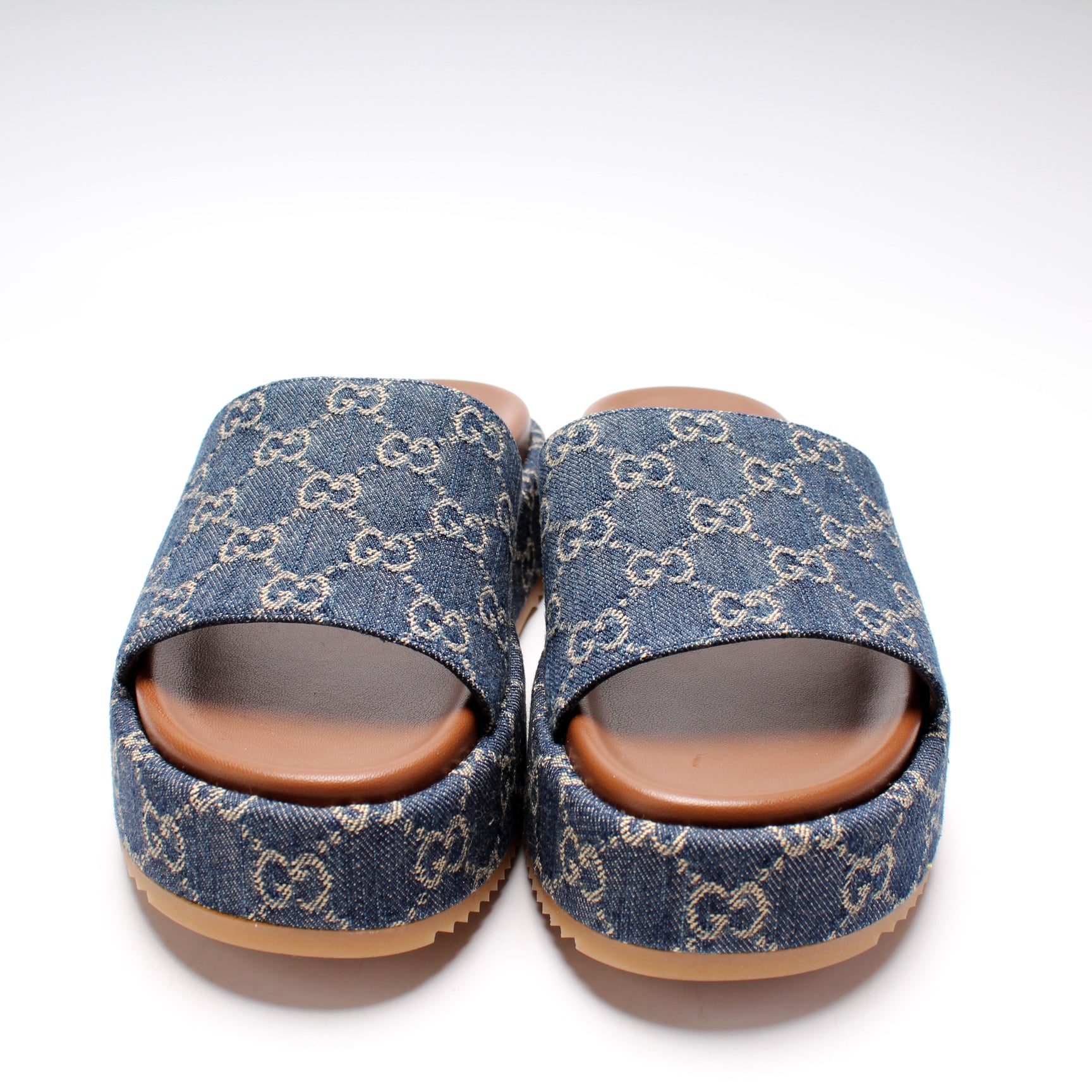 Shop Gucci Angelina GG Supreme Denim Slide Sandals