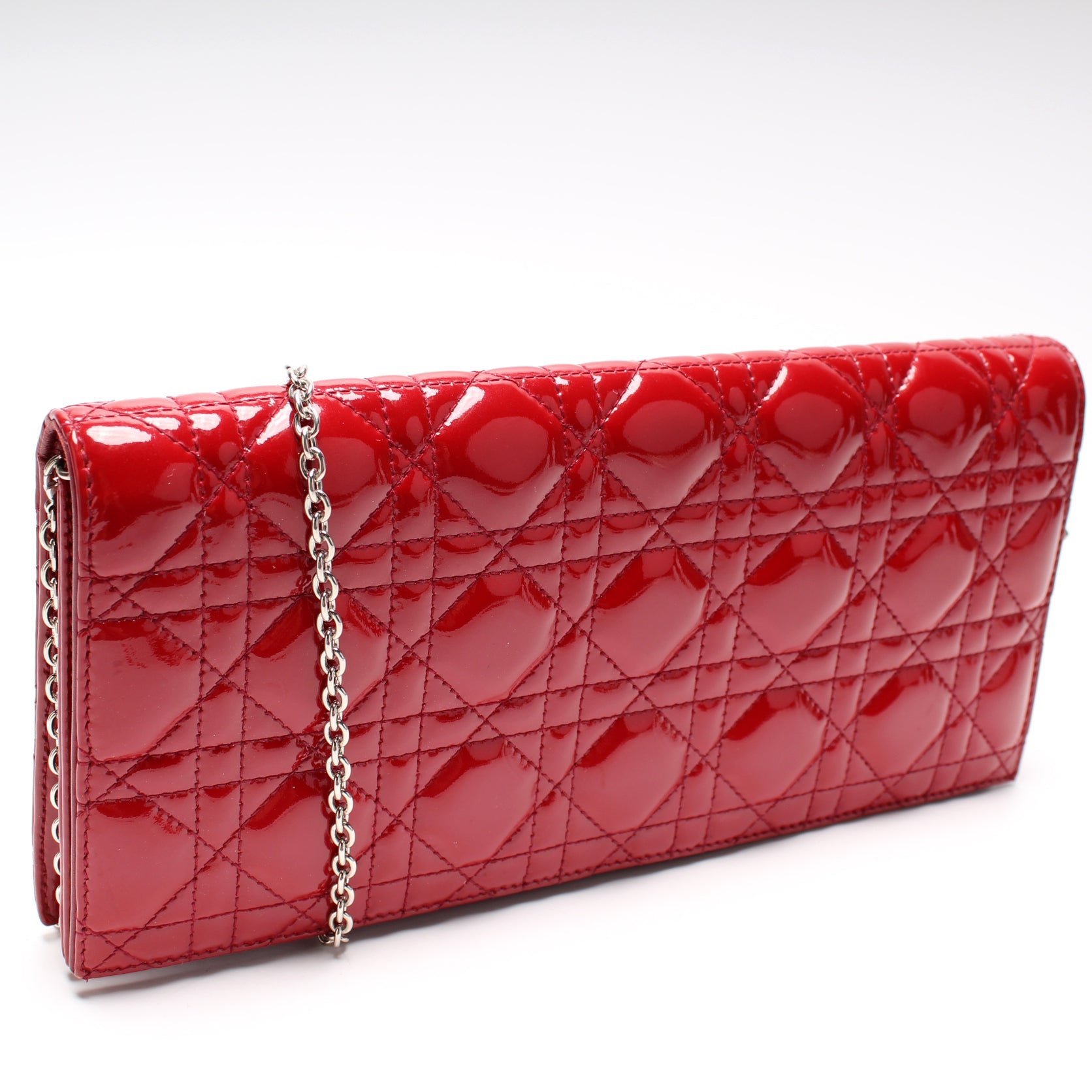 Christian Dior Red Quilted Cannage Patent Leather Lady Dior Clutch Bag -  Yoogi's Closet