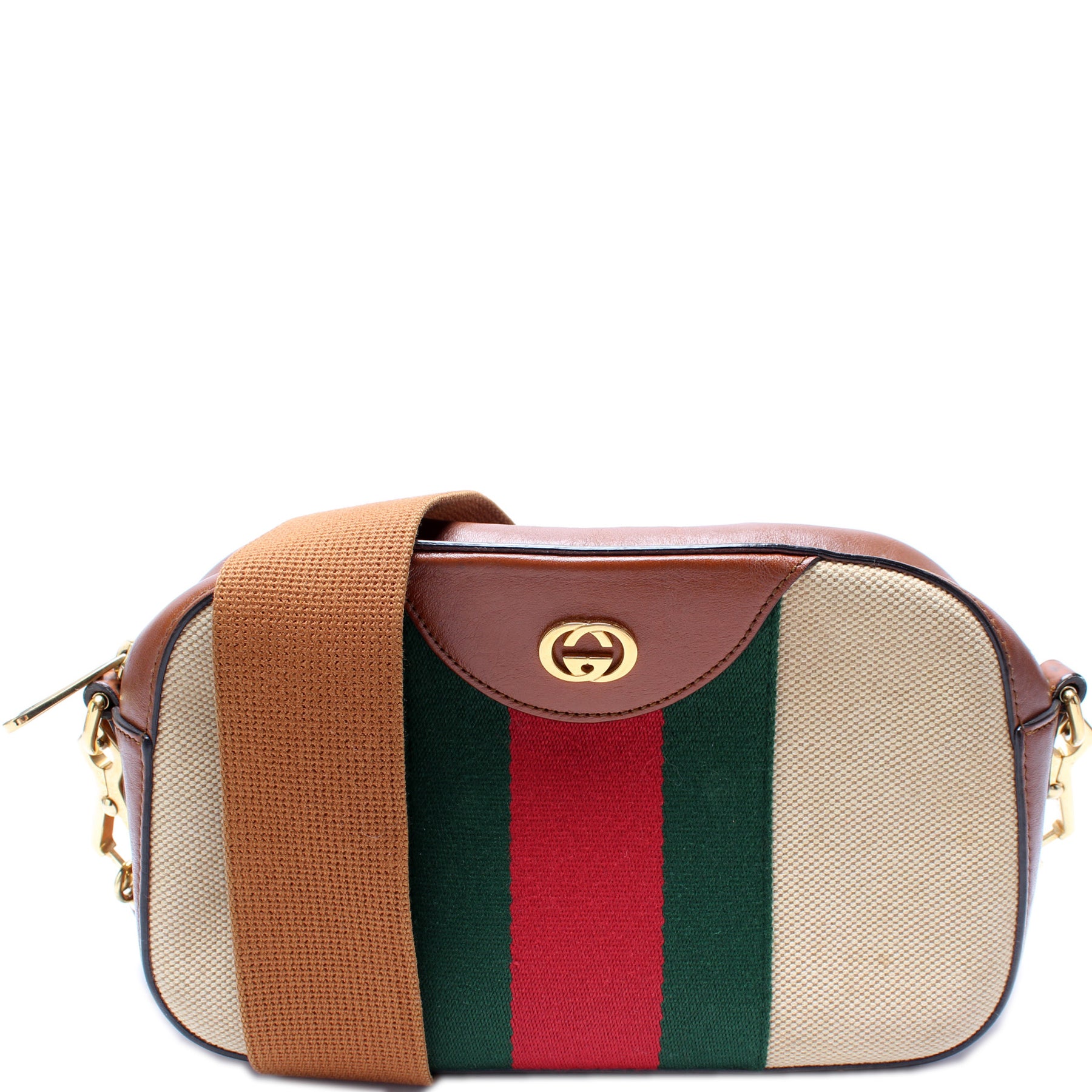 GUCCI Vintage Web Canvas Shoulder Bag Beige 575073