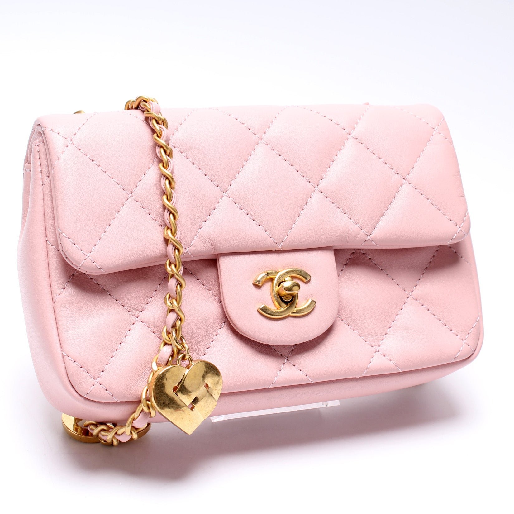 23A Dark Pink Lambskin Quilted Mini Flap Bag with Jeweled Top
