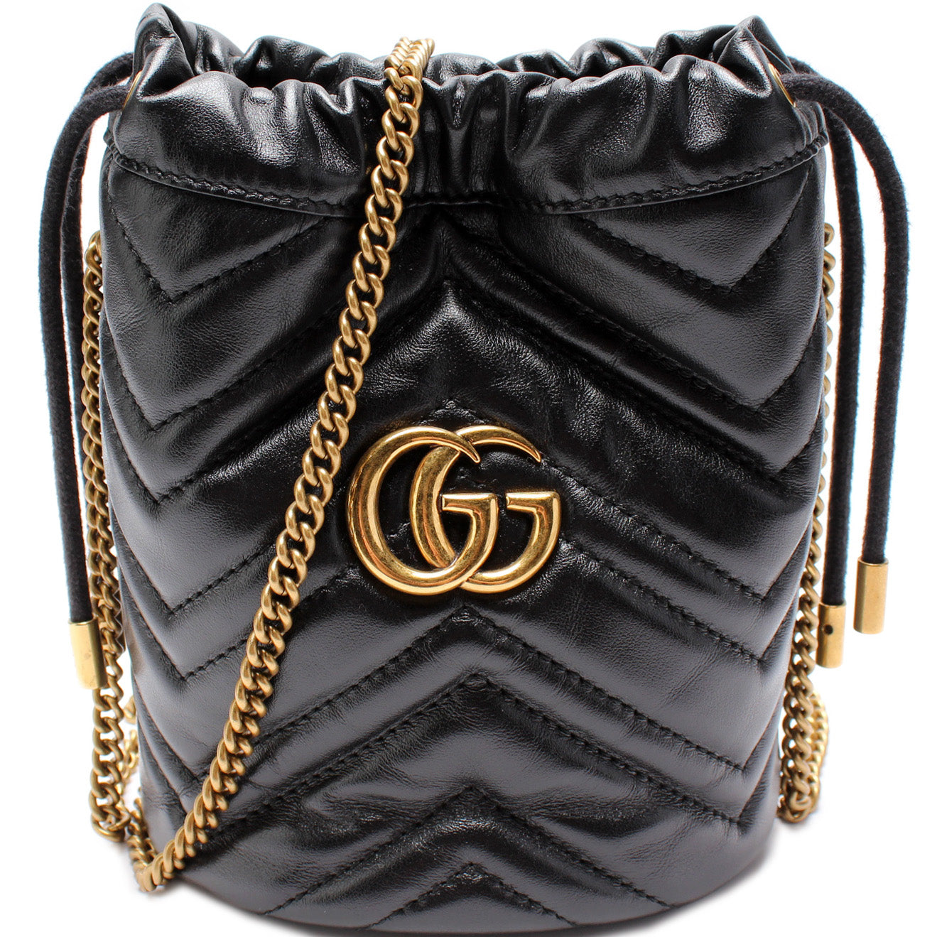 Black Leather GG Marmont Mini Bucket Bag