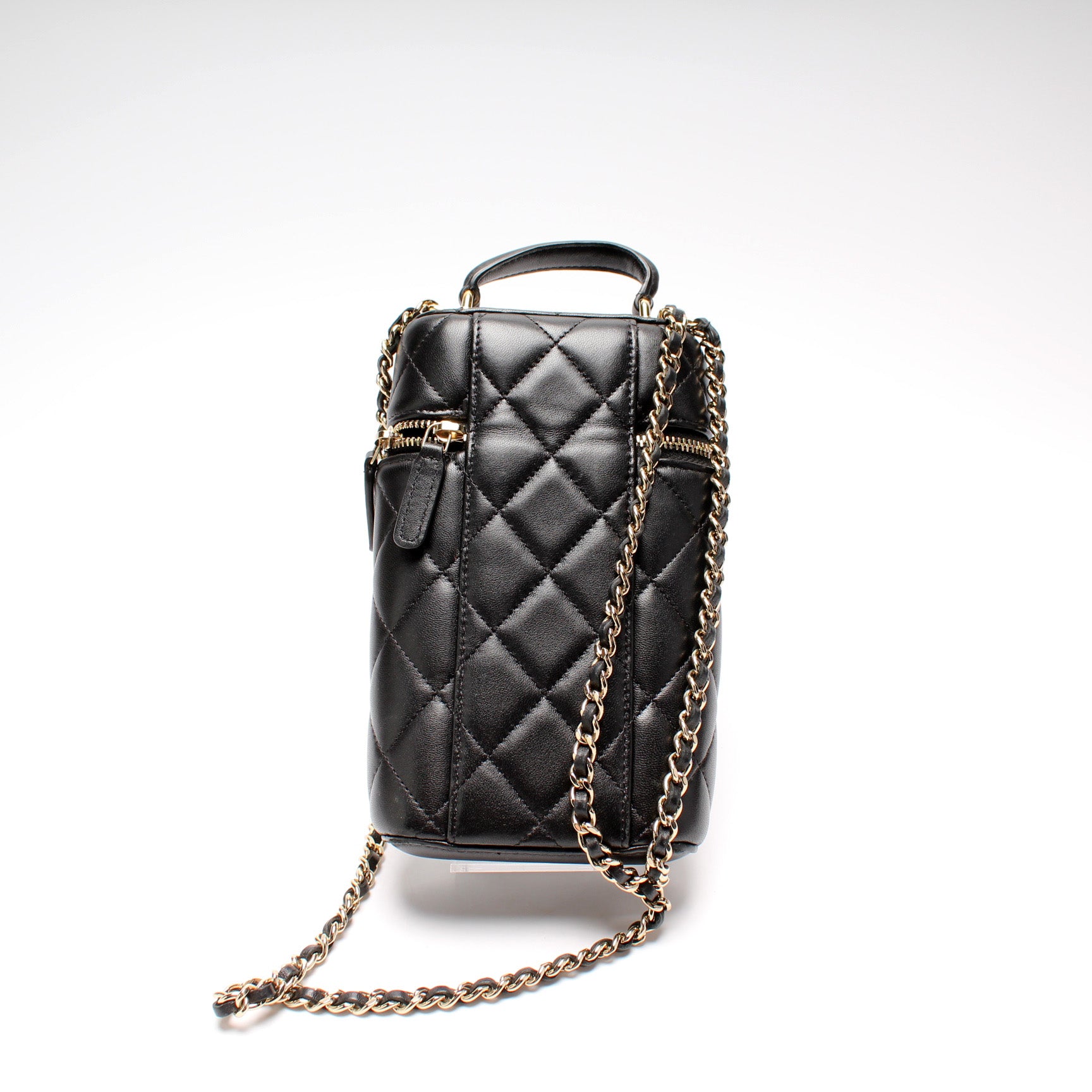 Chanel Lambskin Quilted Flap Phone Holder with Chain Black Lilac