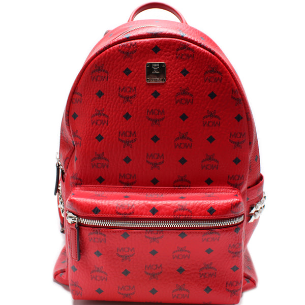 red mcm backpack
