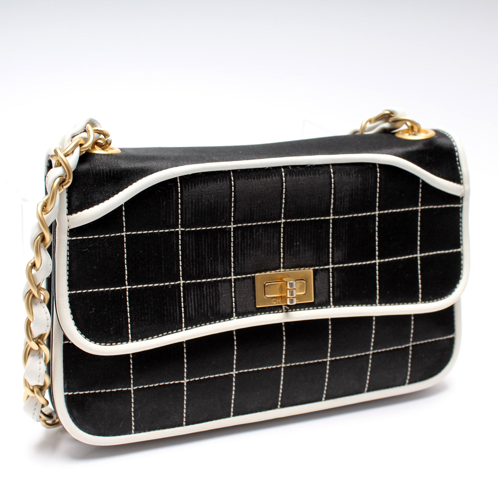 Mademoiselle Chocolate Bar Satin Flap Bag – Keeks Designer Handbags