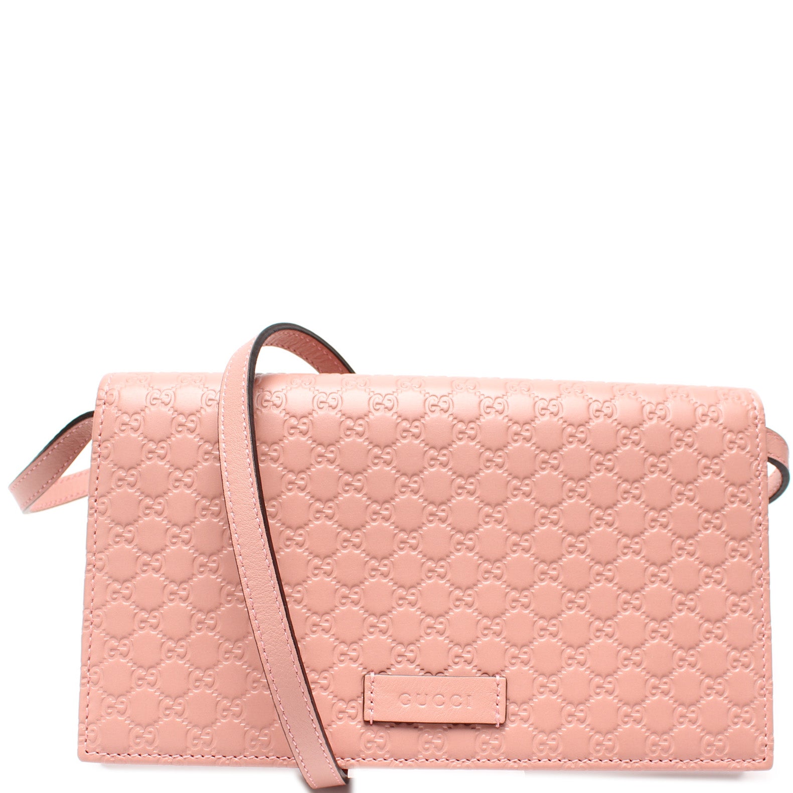 GUCCI Micro GG Guccissima Leather Crossbody Wallet Pink 466507