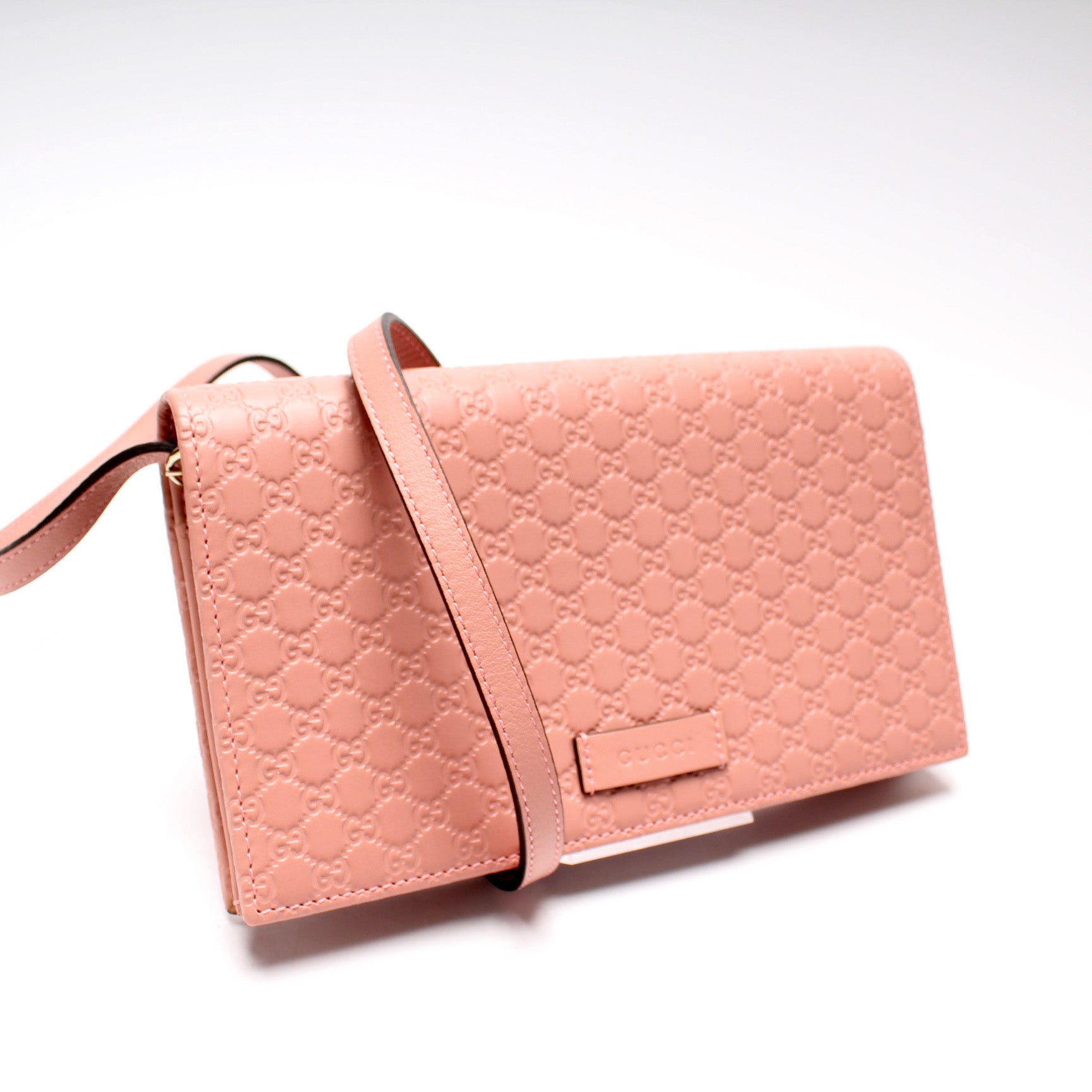 GUCCI Micro GG Guccissima Leather Crossbody Wallet Pink 466507