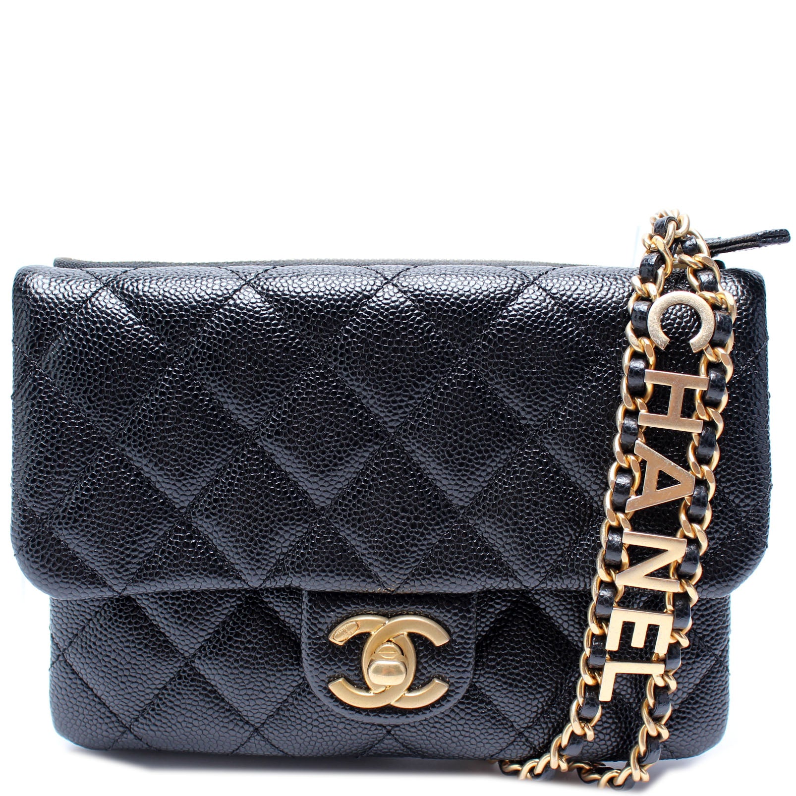 Pick Me Up Flap Belt Bag Shiny Caviar 32+ – Keeks Designer Handbags