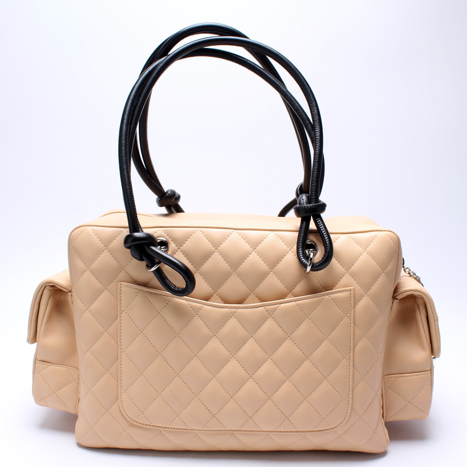 CHANEL Calfskin Quilted Small Cambon Multipocket Reporter Beige