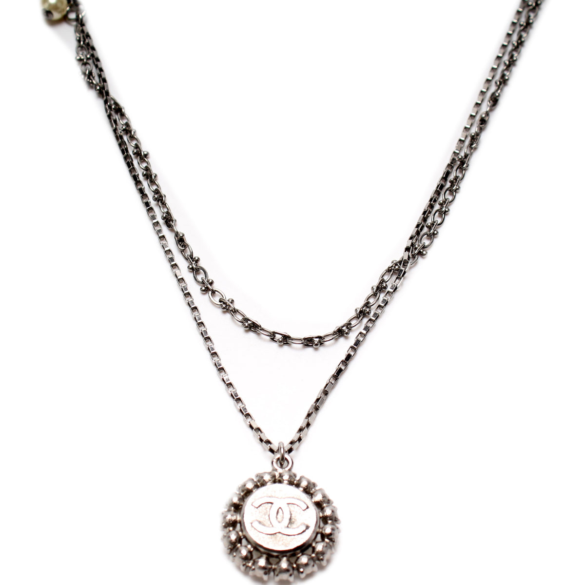 Choker and Long CC Rhinestone Pearl Necklace