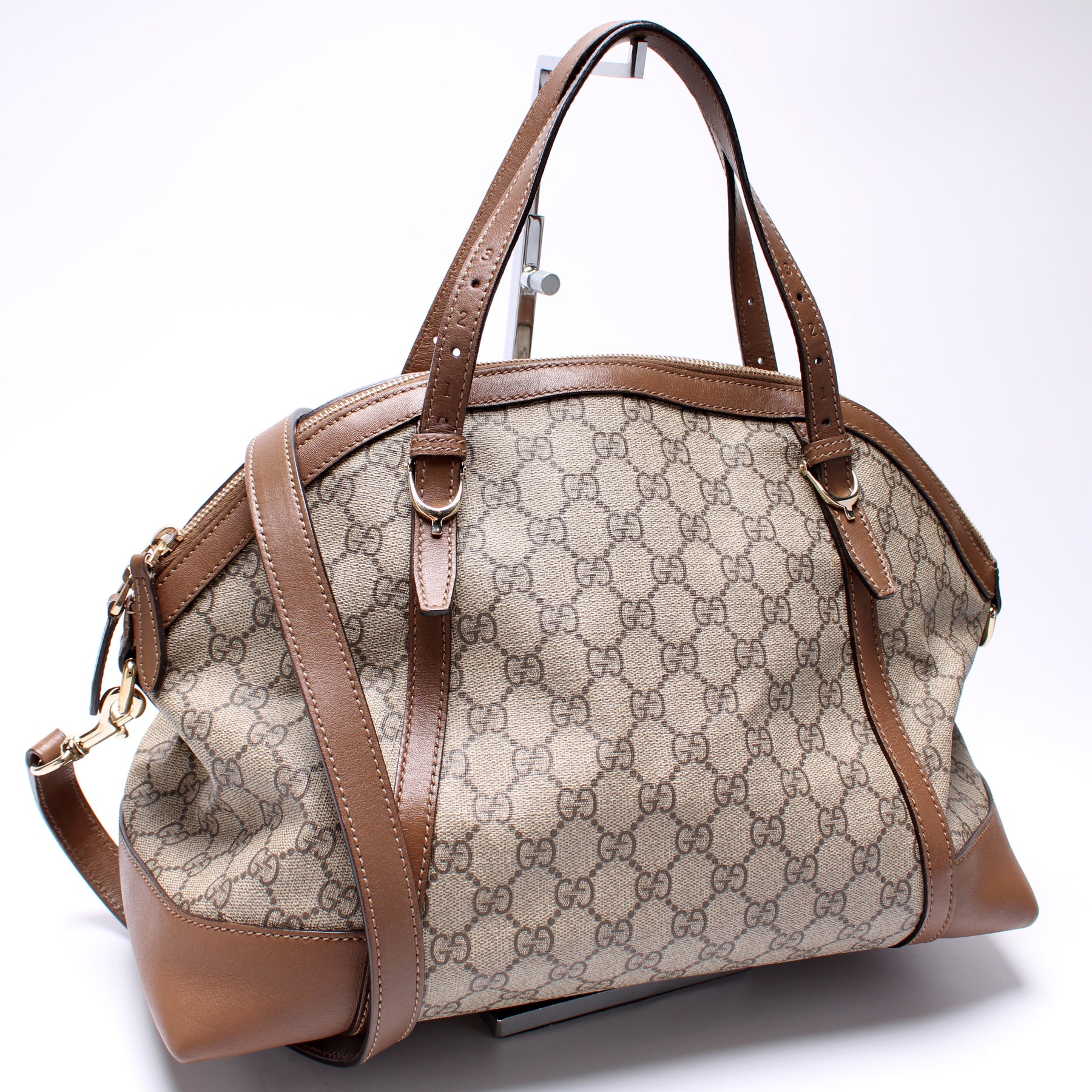 PRADA Saffiano Leather Promenade Handbag Dome Satchel Cream/Beige