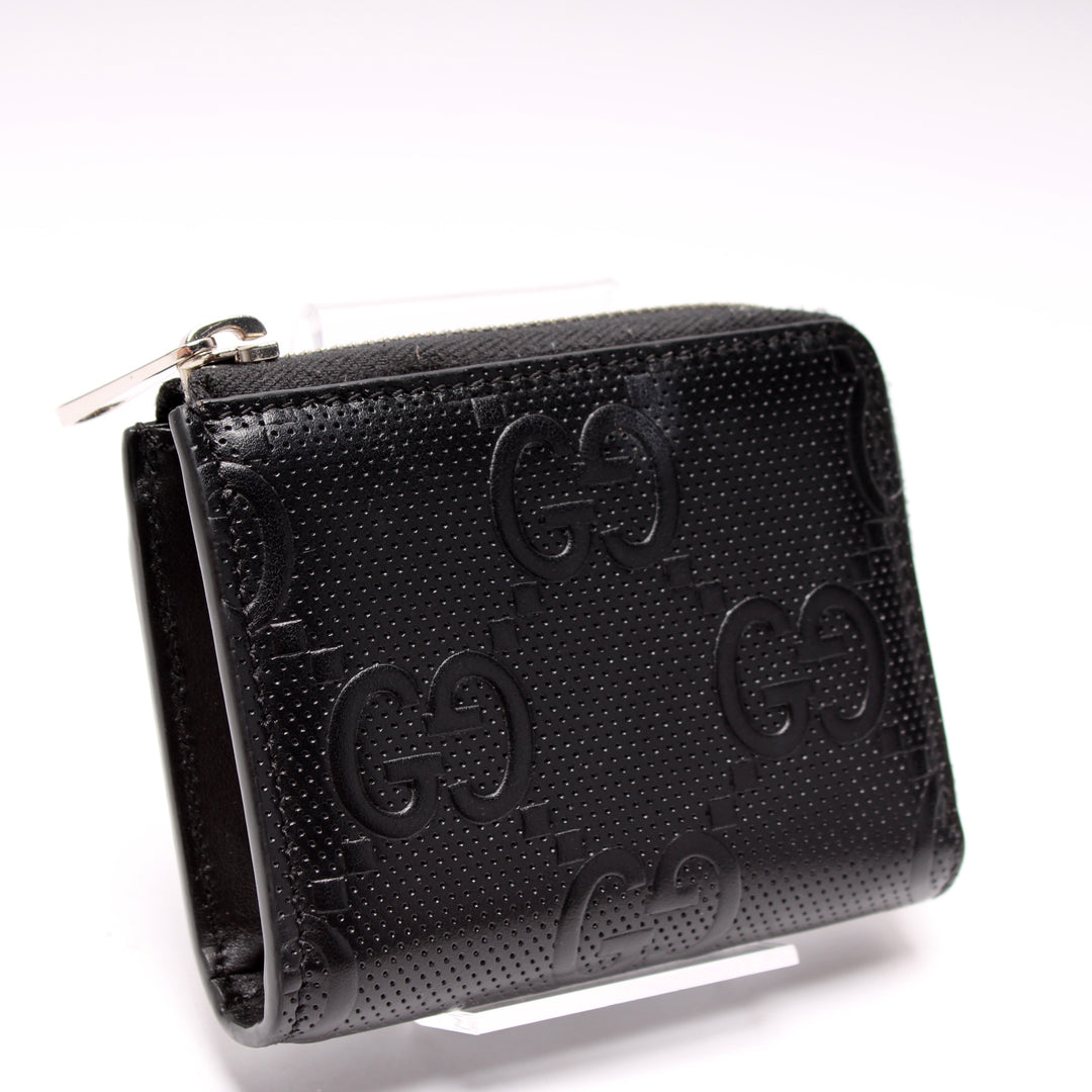 657571 GG Embossed Perforated Leather Zip Card Case