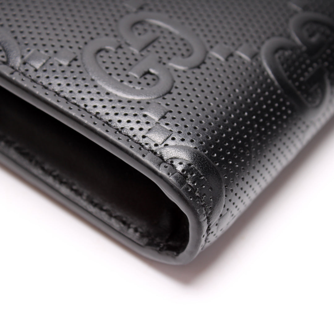 657571 GG Embossed Perforated Leather Zip Card Case