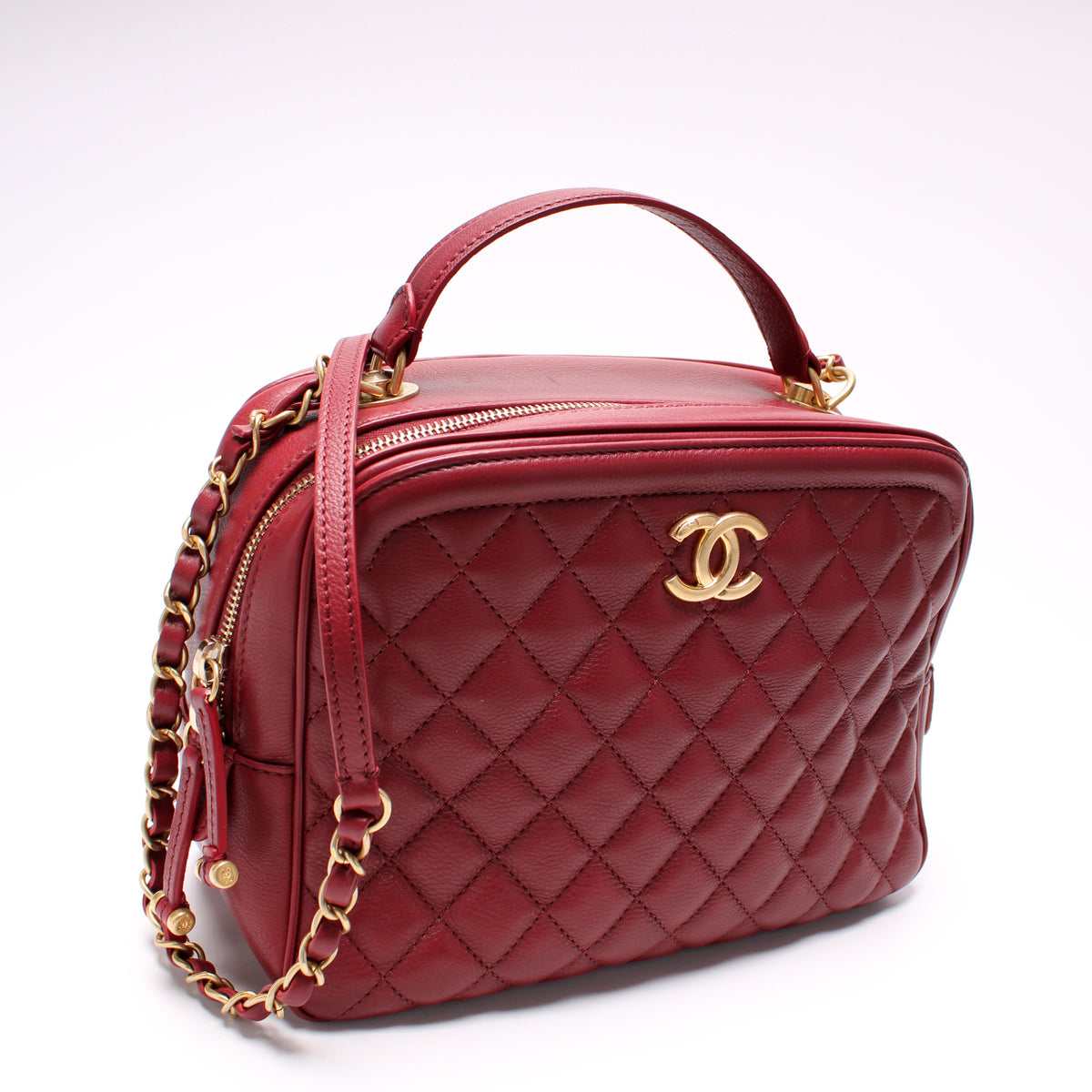 CHANEL Cosmetic Vanity Hand Bag Red Caviar Skin 01414 in 2023